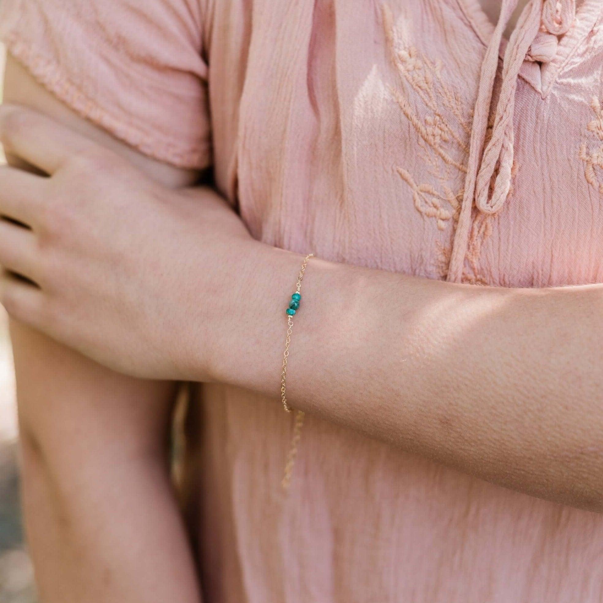 Dainty Emerald Gemstone Bracelet - Dainty Emerald Gemstone Bracelet - 14k Gold Fill - Luna Tide Handmade Crystal Jewellery