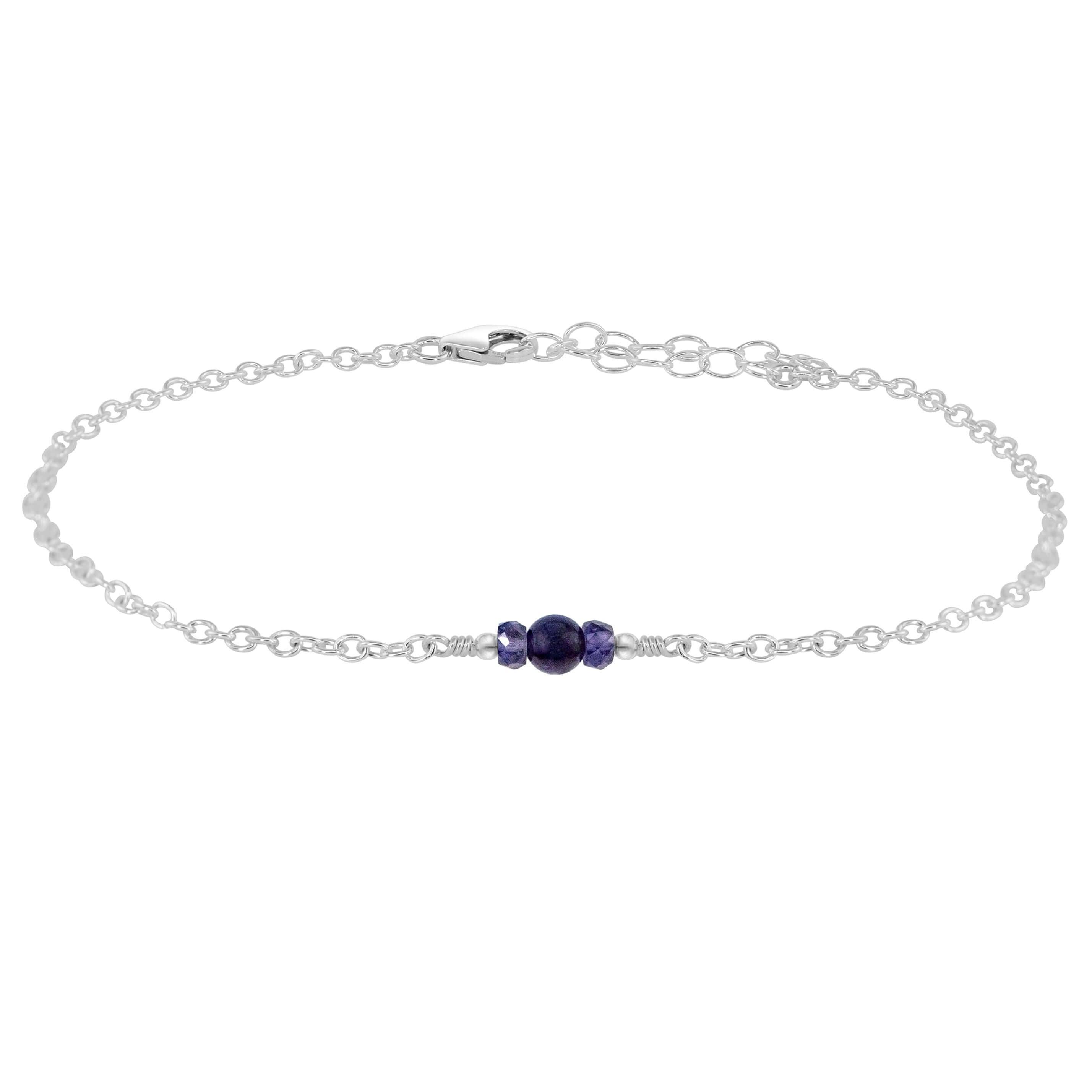 Dainty Iolite Gemstone Anklet - Dainty Iolite Gemstone Anklet - Sterling Silver - Luna Tide Handmade Crystal Jewellery
