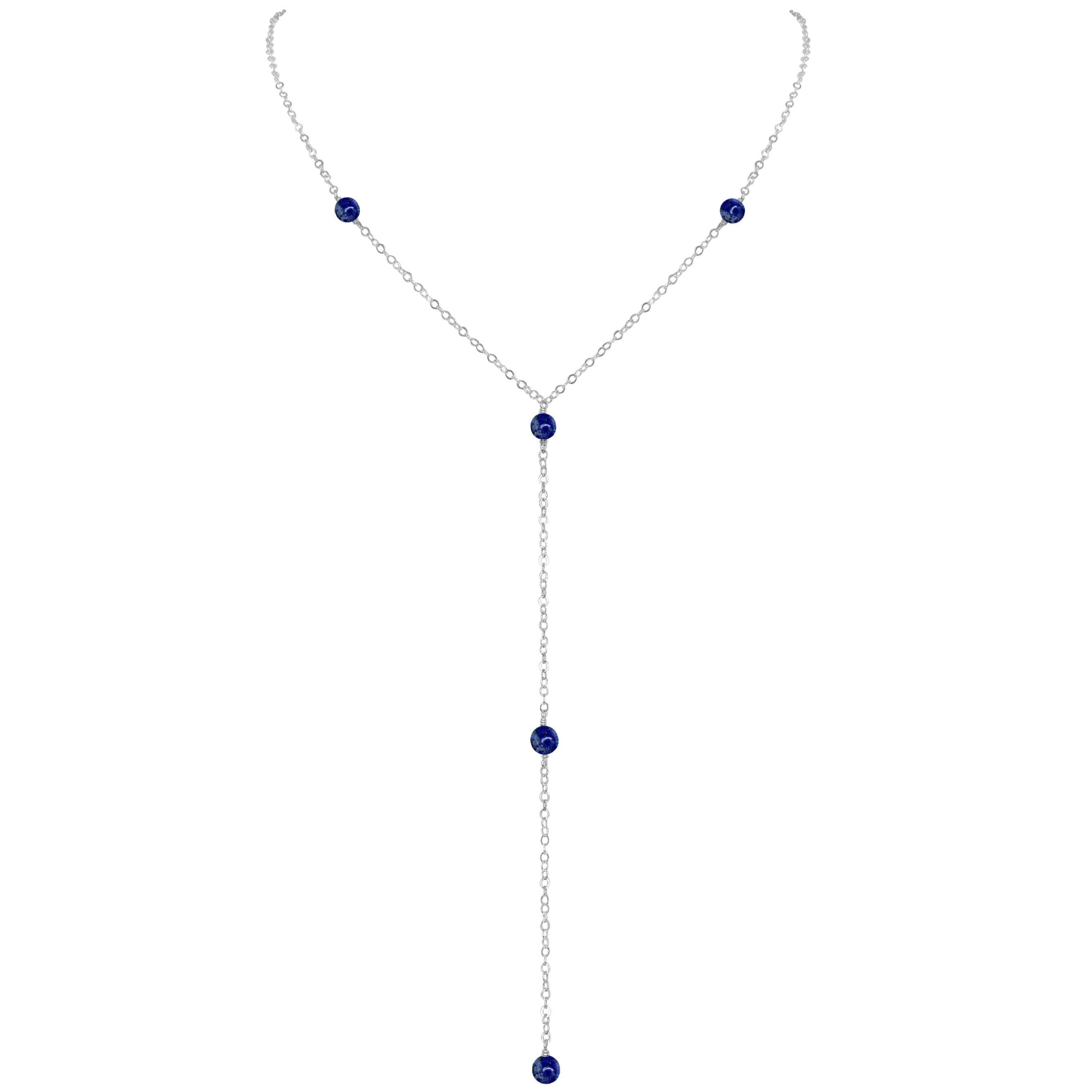 Dainty Lapis Lazuli Lariat Necklace - Dainty Lapis Lazuli Lariat Necklace - Sterling Silver - Luna Tide Handmade Crystal Jewellery