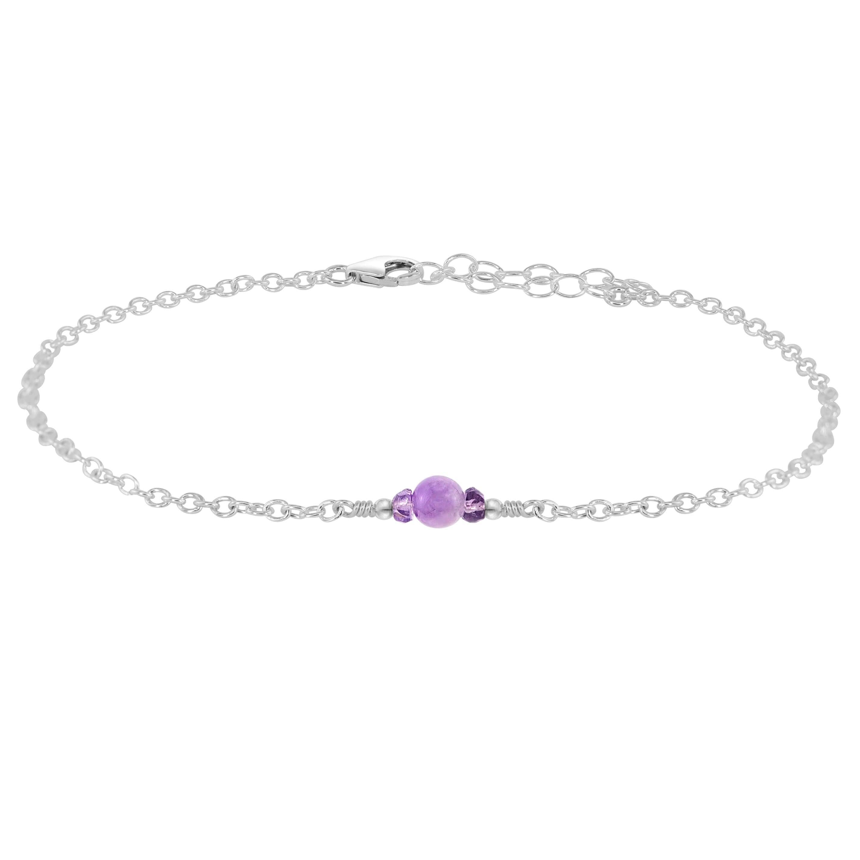 Dainty Lavender Amethyst Gemstone Anklet - Dainty Lavender Amethyst Gemstone Anklet - Sterling Silver - Luna Tide Handmade Crystal Jewellery