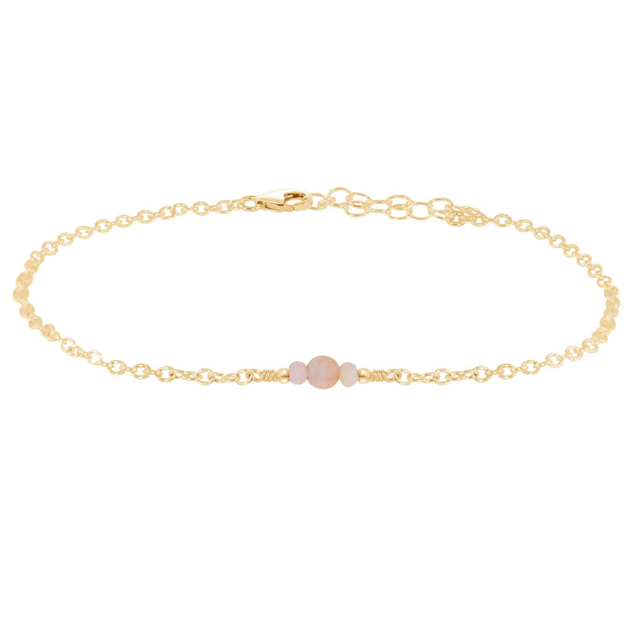 Dainty Pink Peruvian Opal Gemstone Anklet - Dainty Pink Peruvian Opal Gemstone Anklet - 14k Gold Fill - Luna Tide Handmade Crystal Jewellery