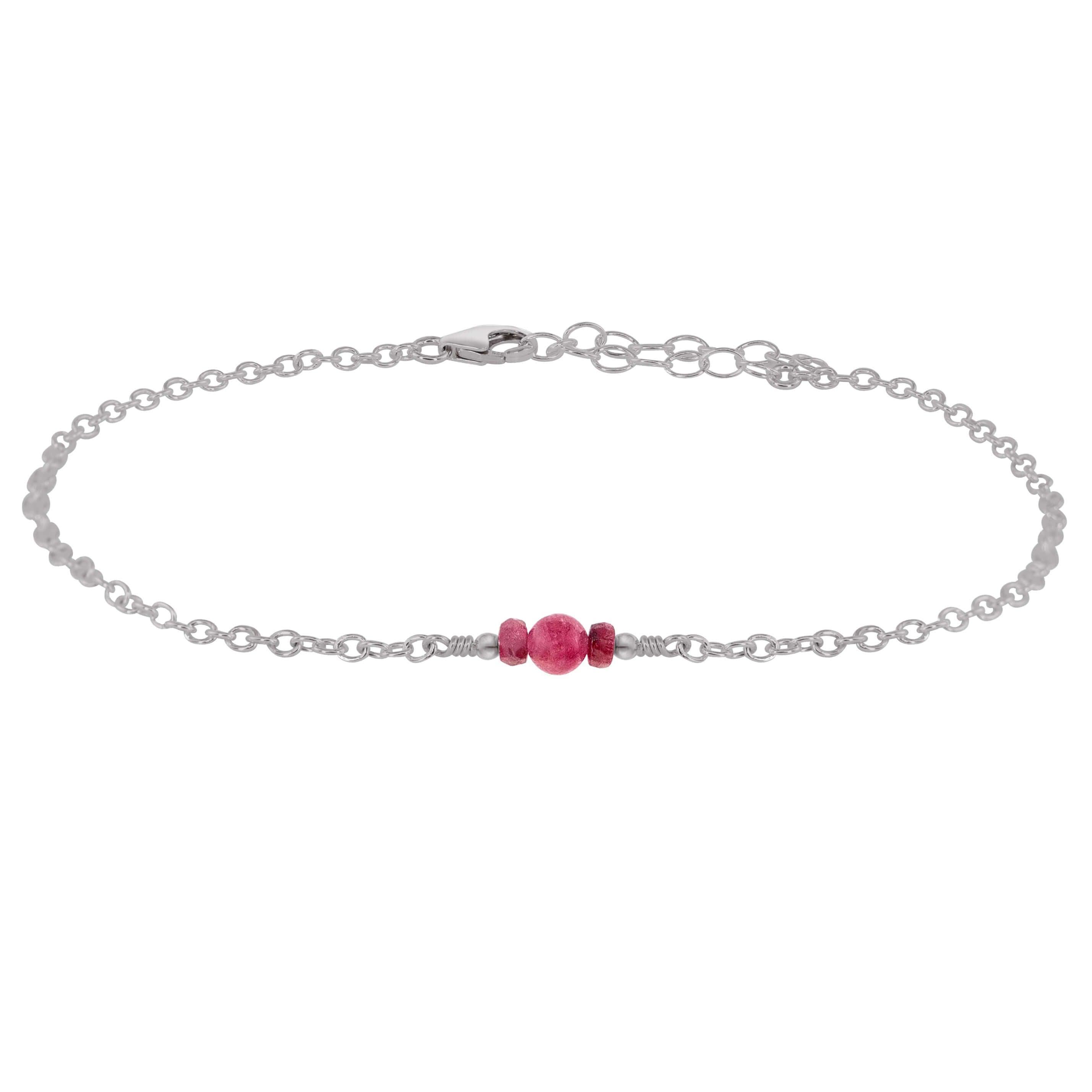 Dainty Ruby Gemstone Anklet - Dainty Ruby Gemstone Anklet - Stainless Steel - Luna Tide Handmade Crystal Jewellery