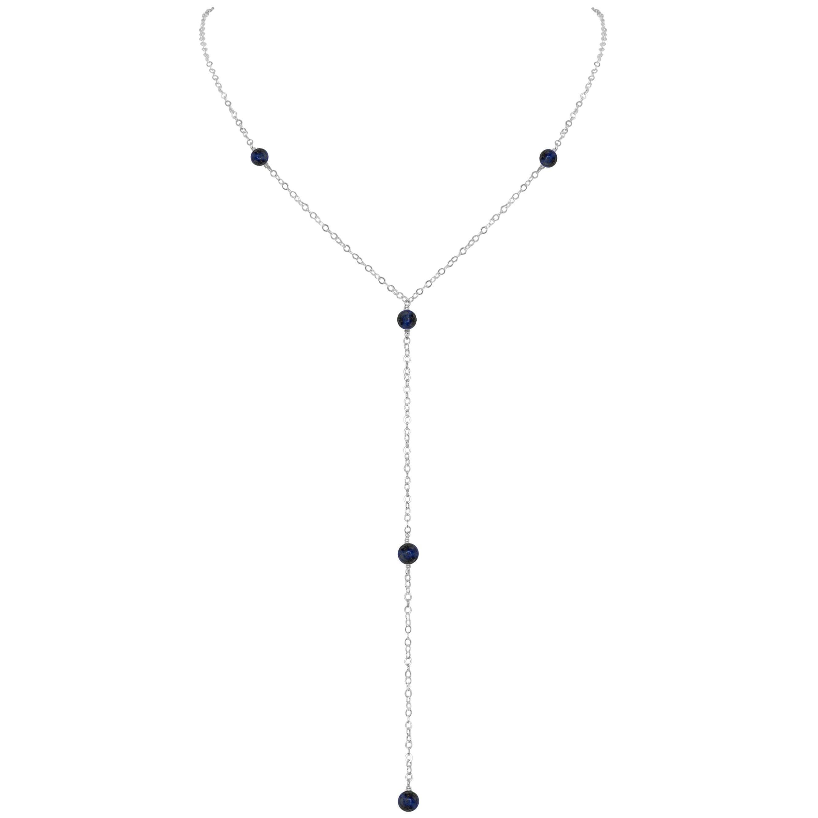 Dainty Sapphire Lariat Necklace - Dainty Sapphire Lariat Necklace - Sterling Silver - Luna Tide Handmade Crystal Jewellery