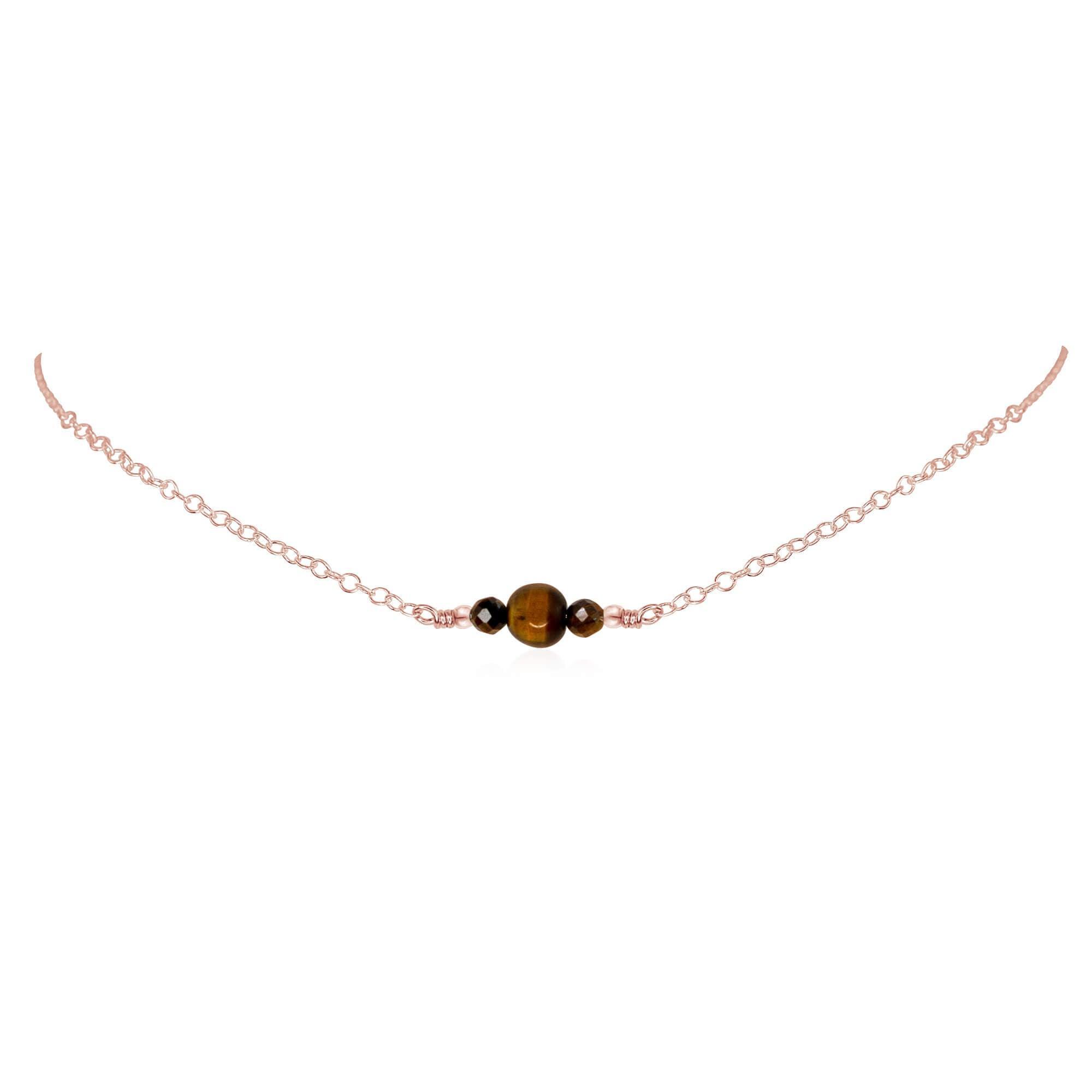 Dainty Tiger's Eye Gemstone Choker Necklace - Dainty Tiger's Eye Gemstone Choker Necklace - 14k Rose Gold Fill - Luna Tide Handmade Crystal Jewellery