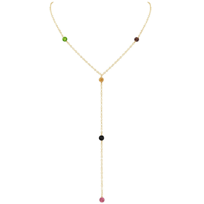 Dainty Tourmaline Lariat Necklace - Dainty Tourmaline Lariat Necklace - 14k Gold Fill - Luna Tide Handmade Crystal Jewellery