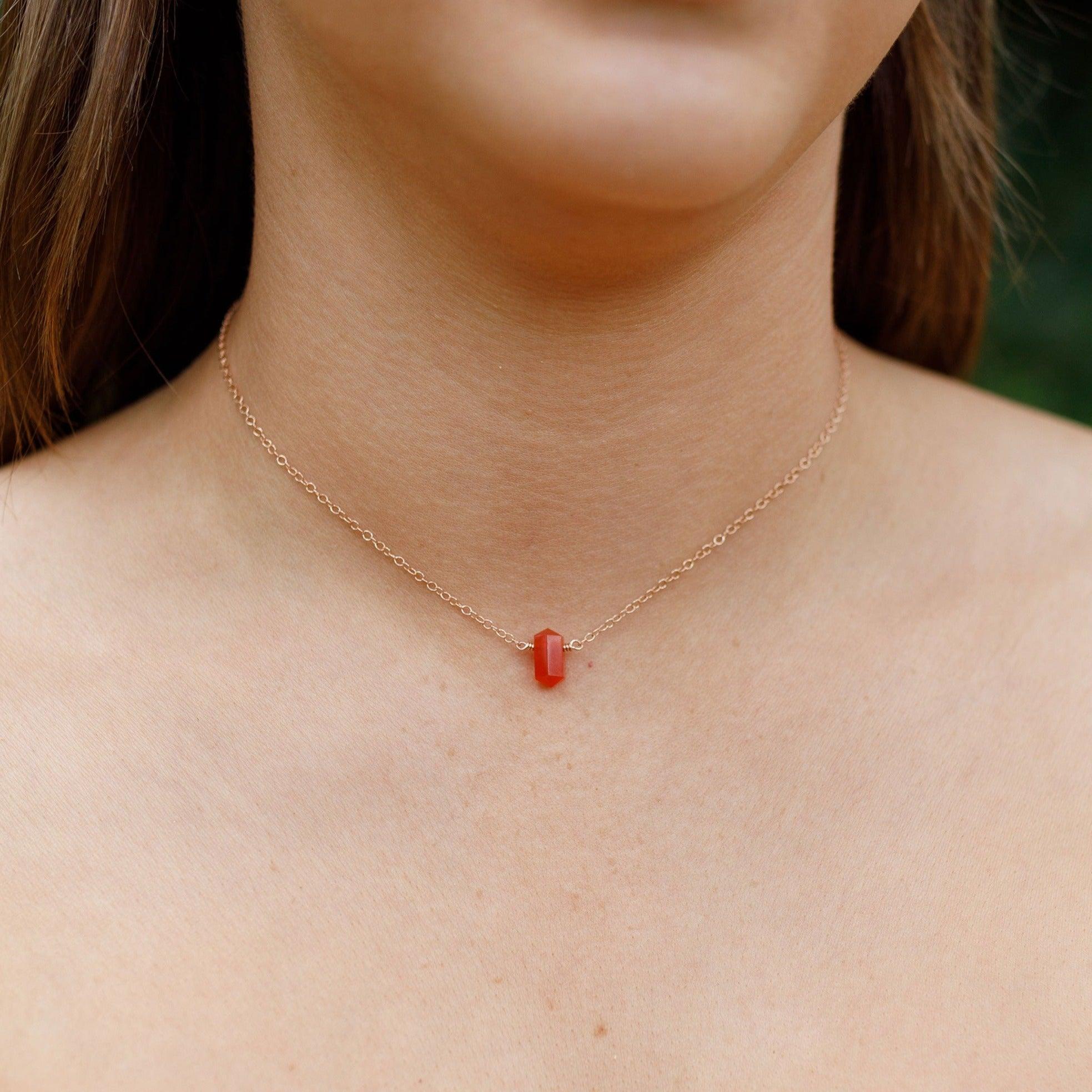 Double Terminated Carnelian Mini Crystal Point Choker Necklace - Double Terminated Carnelian Mini Crystal Point Choker Necklace - 14k Gold Fill - Luna Tide Handmade Crystal Jewellery