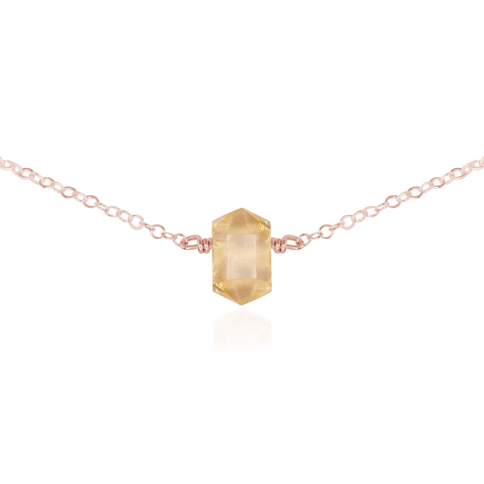 Double Terminated Citrine Mini Crystal Point Choker Necklace - Double Terminated Citrine Mini Crystal Point Choker Necklace - 14k Rose Gold Fill - Luna Tide Handmade Crystal Jewellery