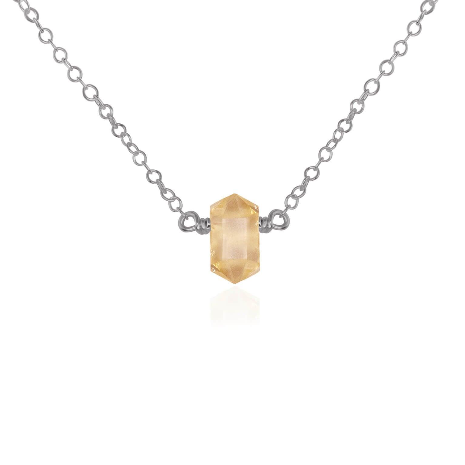 Double Terminated Citrine Mini Crystal Point Necklace - Double Terminated Citrine Mini Crystal Point Necklace - Stainless Steel - Luna Tide Handmade Crystal Jewellery