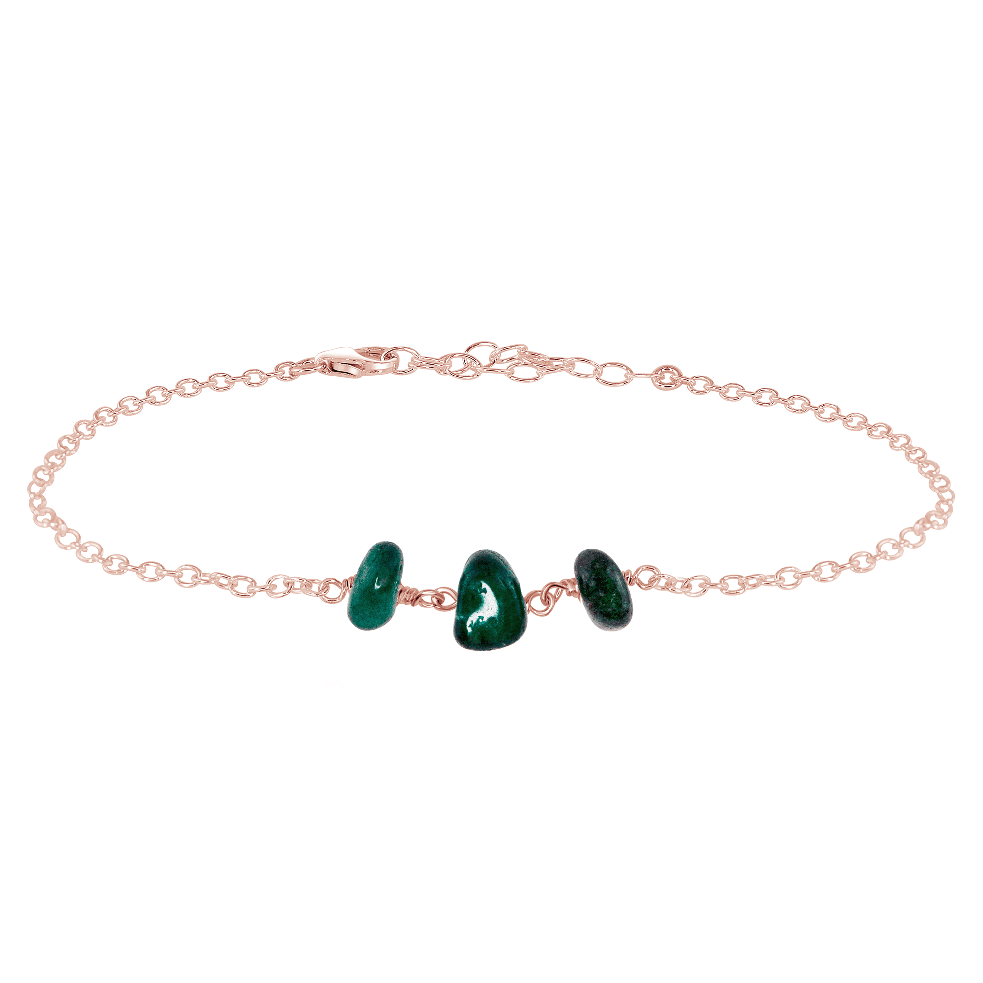 Emerald Beaded Chain Anklet - Emerald Beaded Chain Anklet - 14k Rose Gold Fill - Luna Tide Handmade Crystal Jewellery