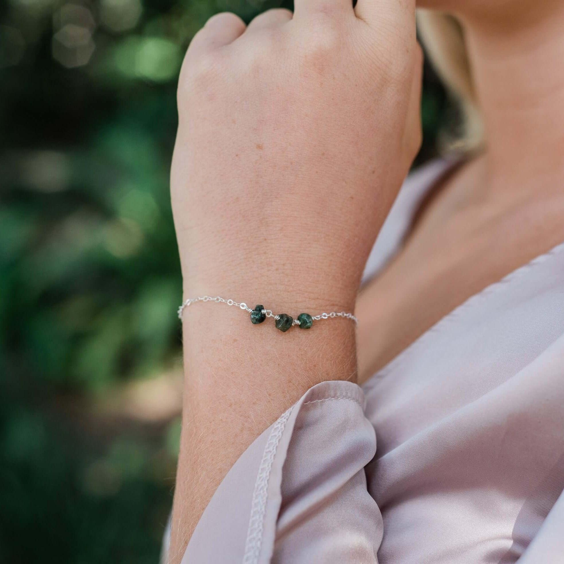 Emerald Beaded Chain Bracelet - Emerald Beaded Chain Bracelet - Sterling Silver - Luna Tide Handmade Crystal Jewellery