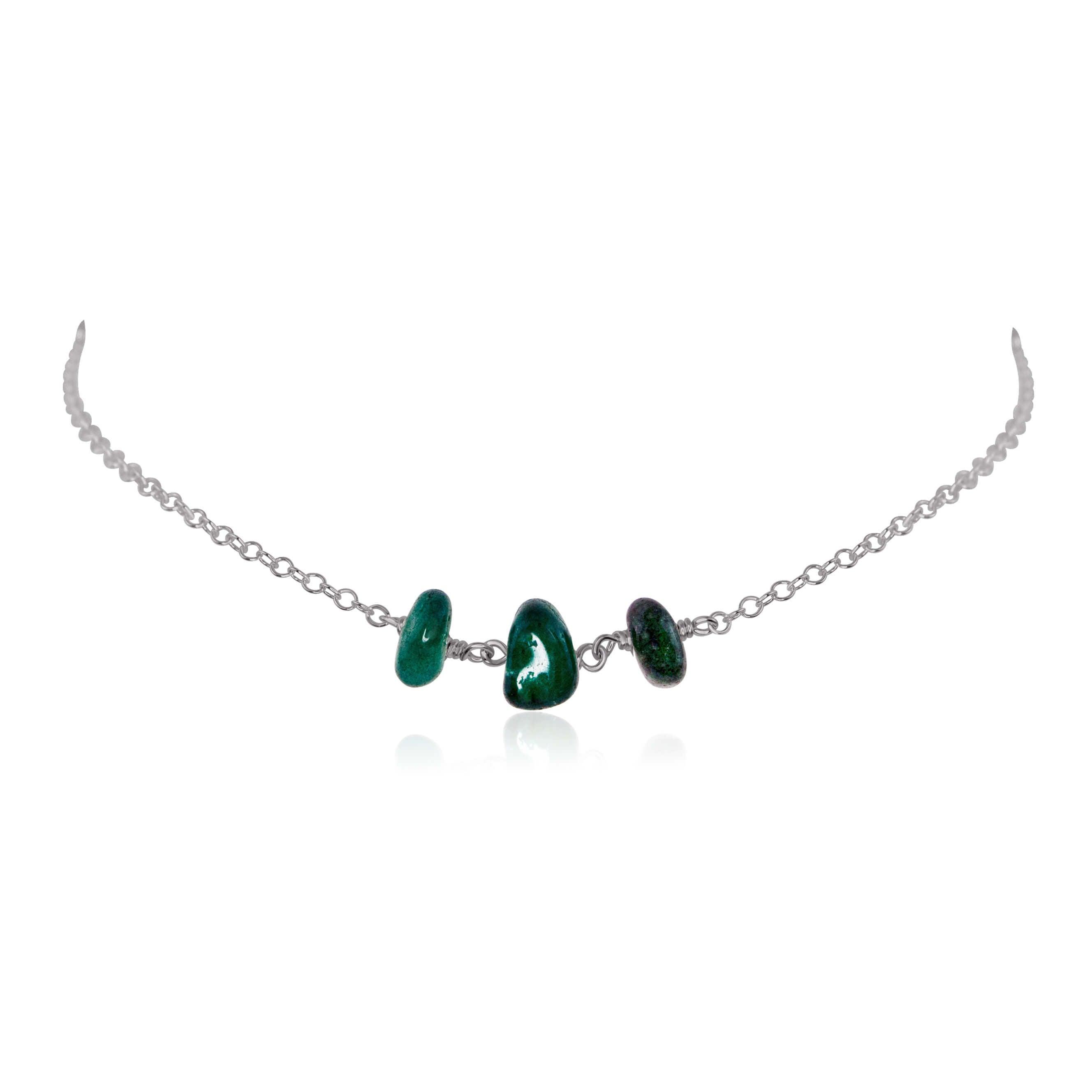 Emerald Beaded Chain Choker Necklace - Emerald Beaded Chain Choker Necklace - Stainless Steel - Luna Tide Handmade Crystal Jewellery