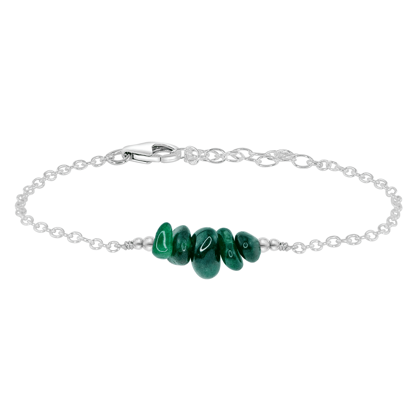 Emerald Chip Bead Bar Bracelet - Emerald Chip Bead Bar Bracelet - Sterling Silver - Luna Tide Handmade Crystal Jewellery