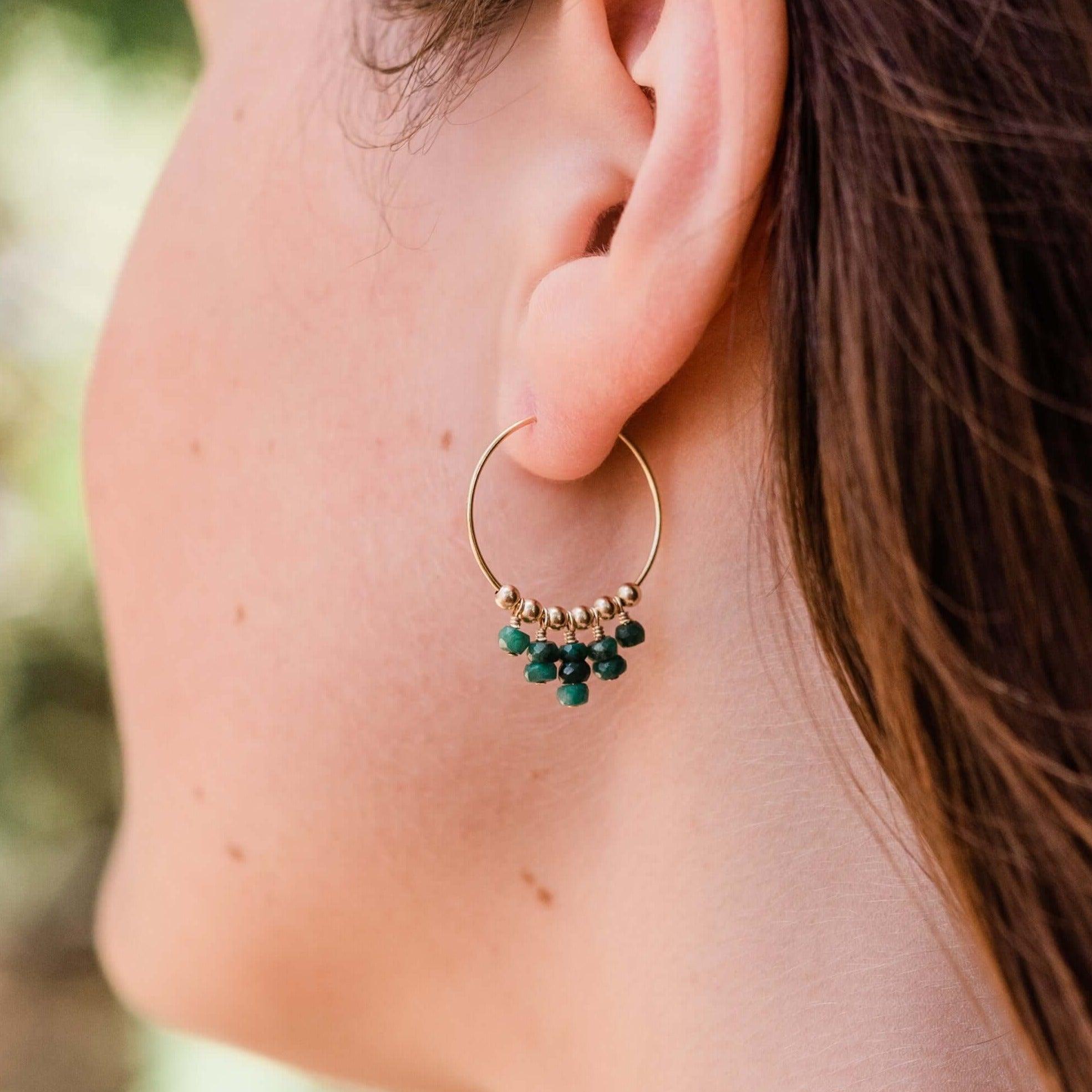 Emerald Statement Hoop Earrings - Emerald Statement Hoop Earrings - 14k Gold Fill - Luna Tide Handmade Crystal Jewellery