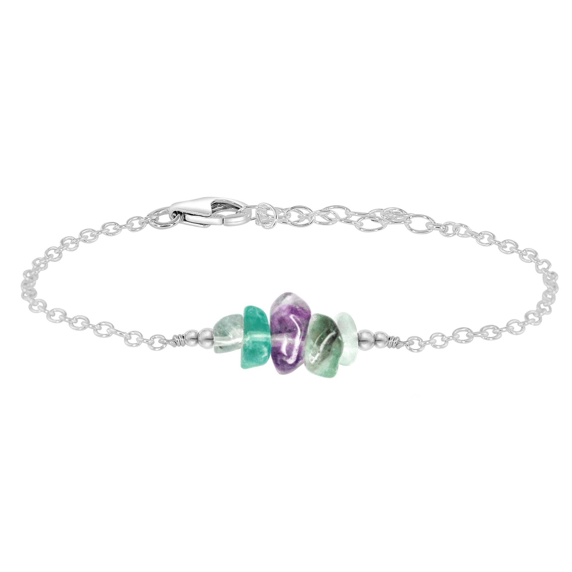 Fluorite Chip Bead Bar Bracelet - Fluorite Chip Bead Bar Bracelet - Sterling Silver - Luna Tide Handmade Crystal Jewellery