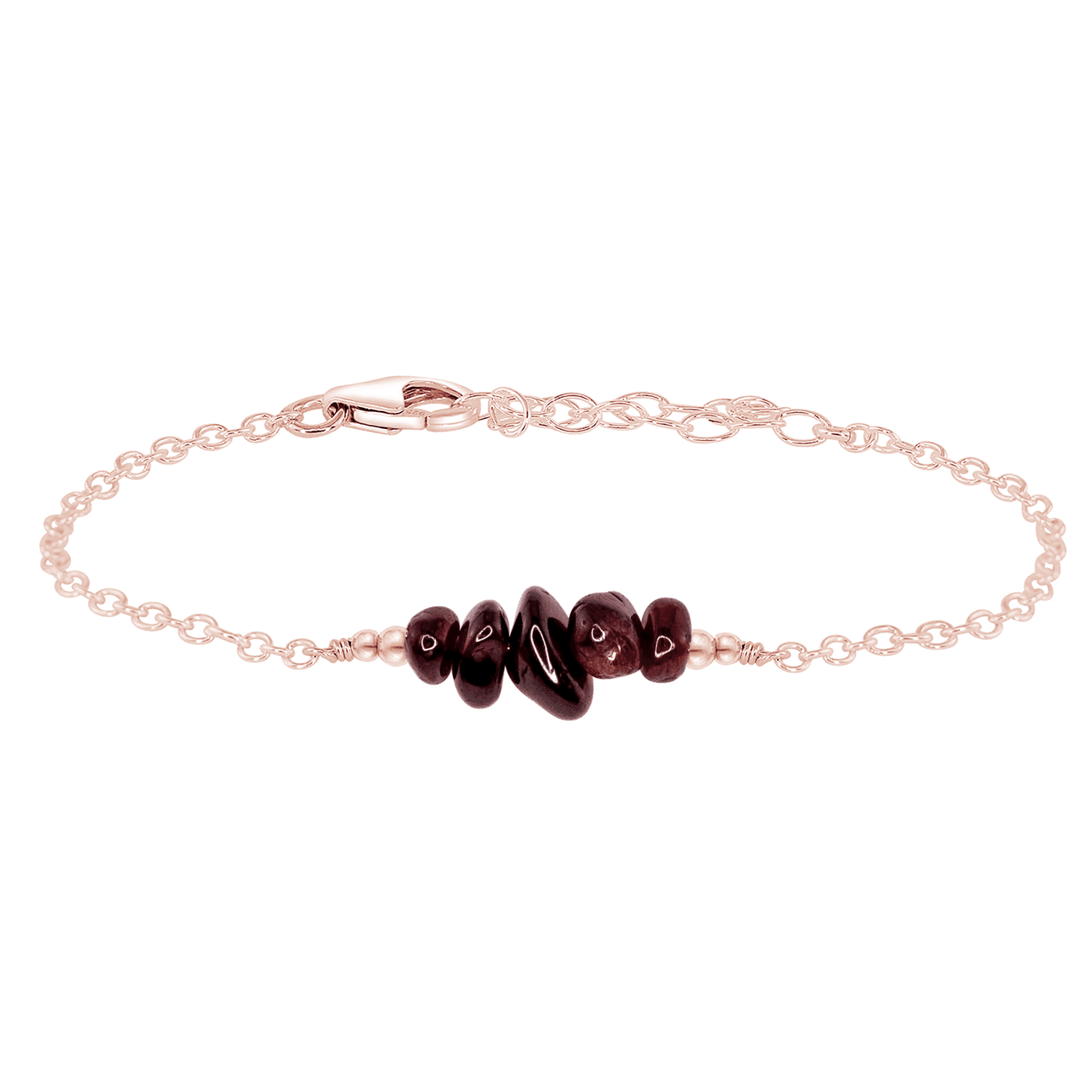 Garnet Chip Bead Bar Bracelet - Garnet Chip Bead Bar Bracelet - 14k Rose Gold Fill - Luna Tide Handmade Crystal Jewellery