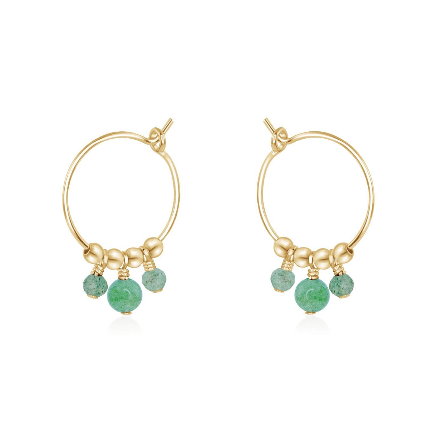 Green Aventurine Gemstone Bead Drop Hoop Earrings - Green Aventurine Gemstone Bead Drop Hoop Earrings - 14k Gold Fill - Luna Tide Handmade Crystal Jewellery