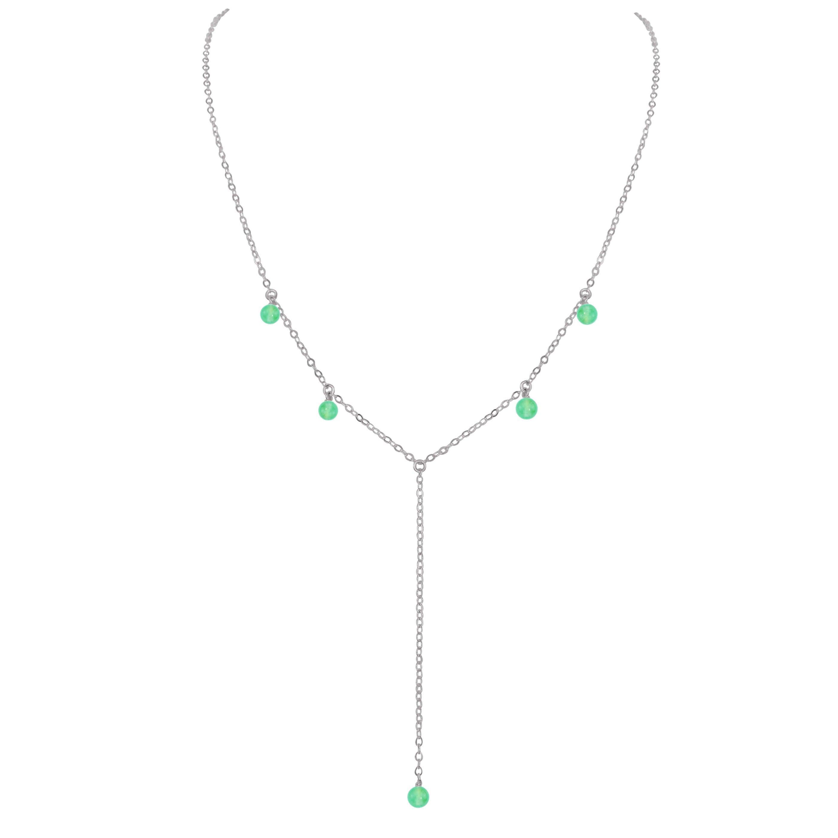Green Chrysoprase Crystal Boho Lariat Necklace - Green Chrysoprase Crystal Boho Lariat Necklace - Stainless Steel - Luna Tide Handmade Crystal Jewellery
