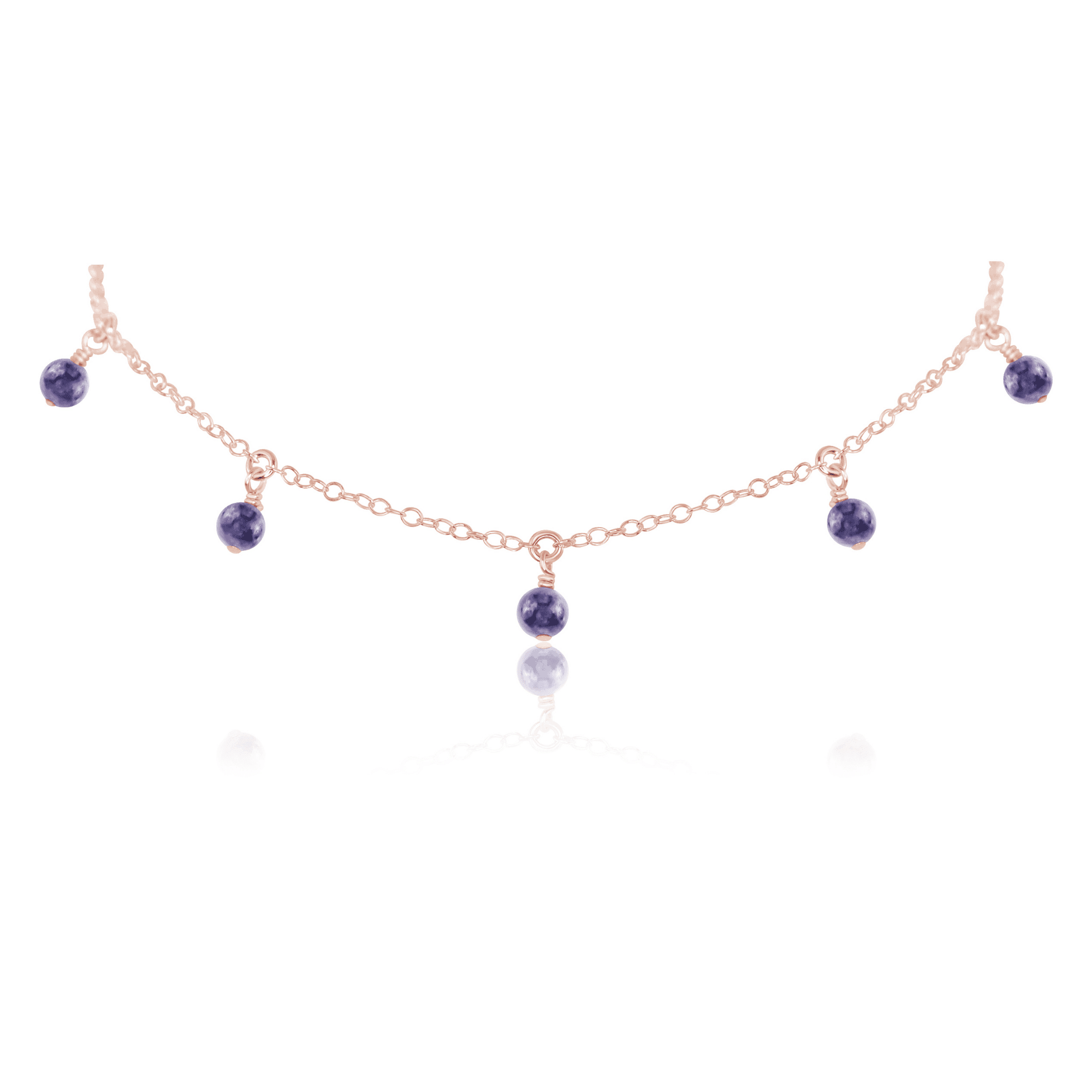 Iolite Bead Drop Choker - Iolite Bead Drop Choker - 14k Rose Gold Fill - Luna Tide Handmade Crystal Jewellery