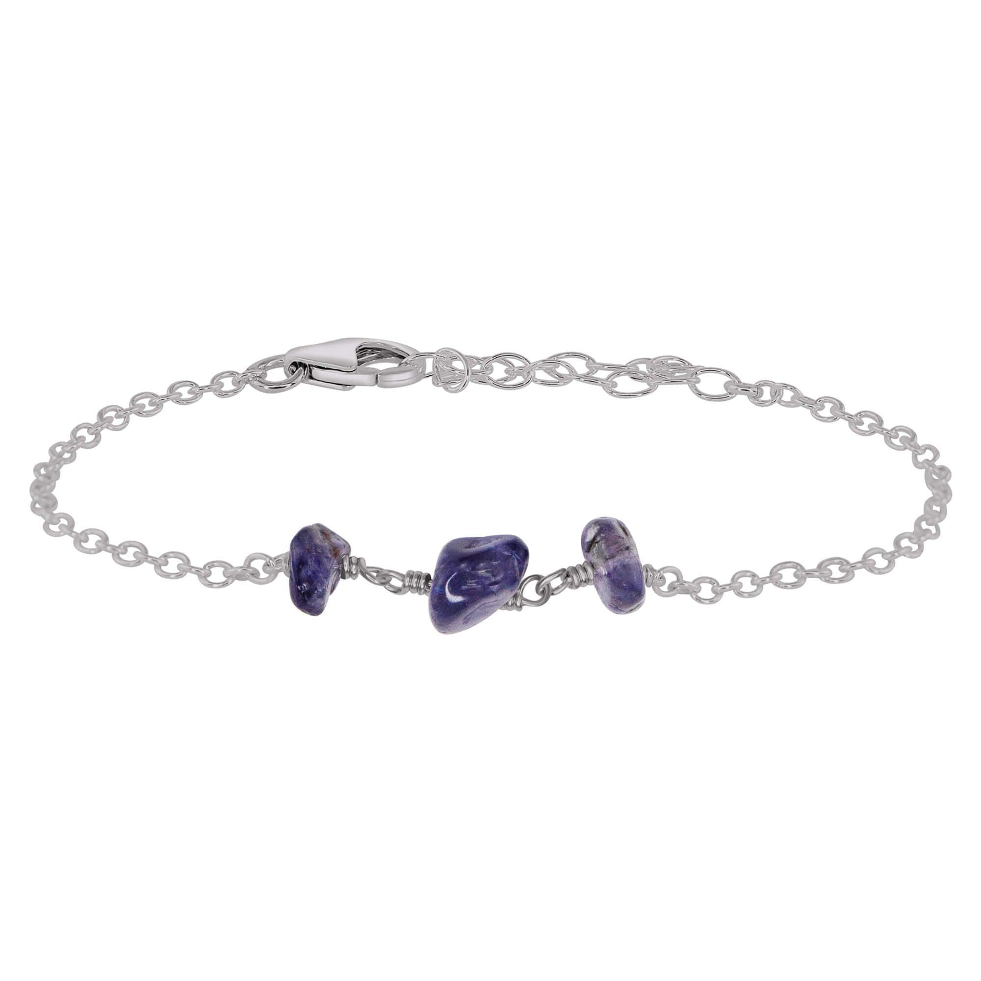 Iolite Beaded Chain Bracelet - Iolite Beaded Chain Bracelet - Stainless Steel - Luna Tide Handmade Crystal Jewellery