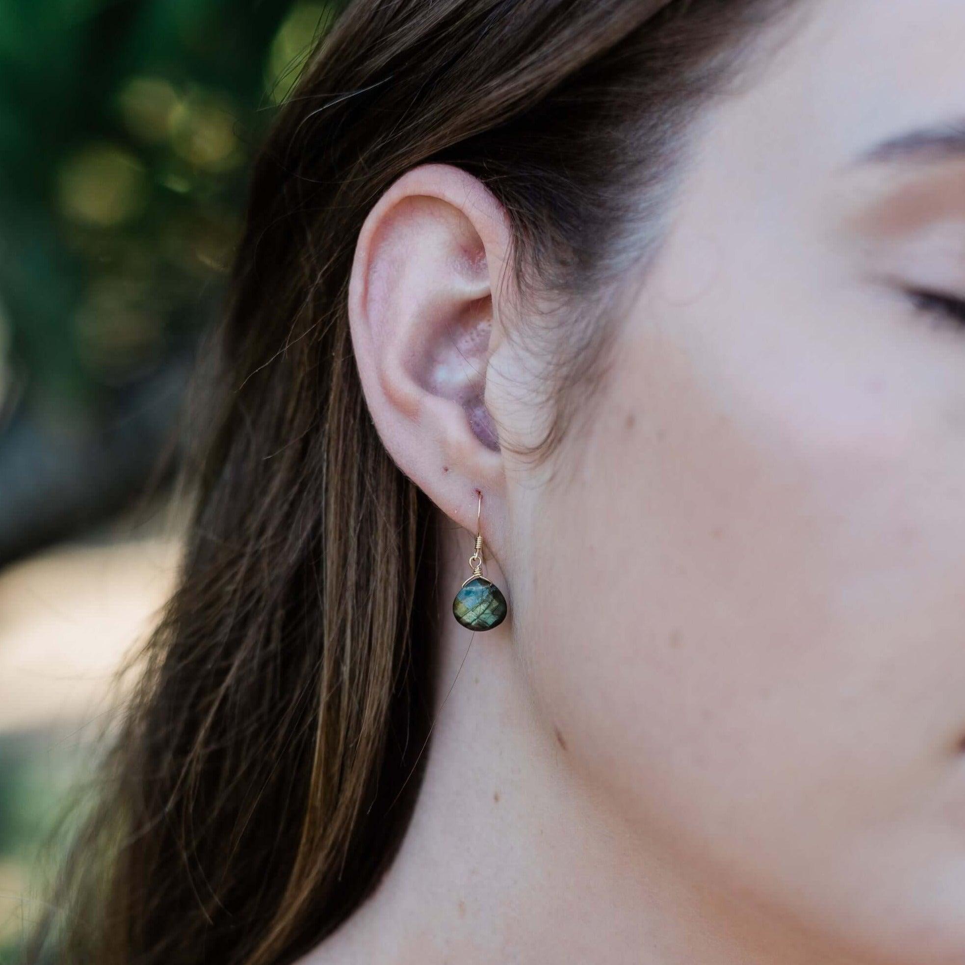 Labradorite Gemstone Teardrop Dangle Earrings - Labradorite Gemstone Teardrop Dangle Earrings - 14k Gold Fill - Luna Tide Handmade Crystal Jewellery