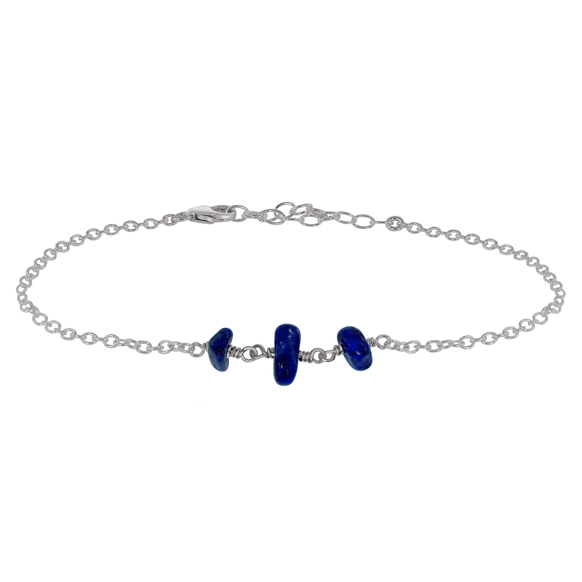 Lapis Lazuli Beaded Chain Anklet - Lapis Lazuli Beaded Chain Anklet - Stainless Steel - Luna Tide Handmade Crystal Jewellery