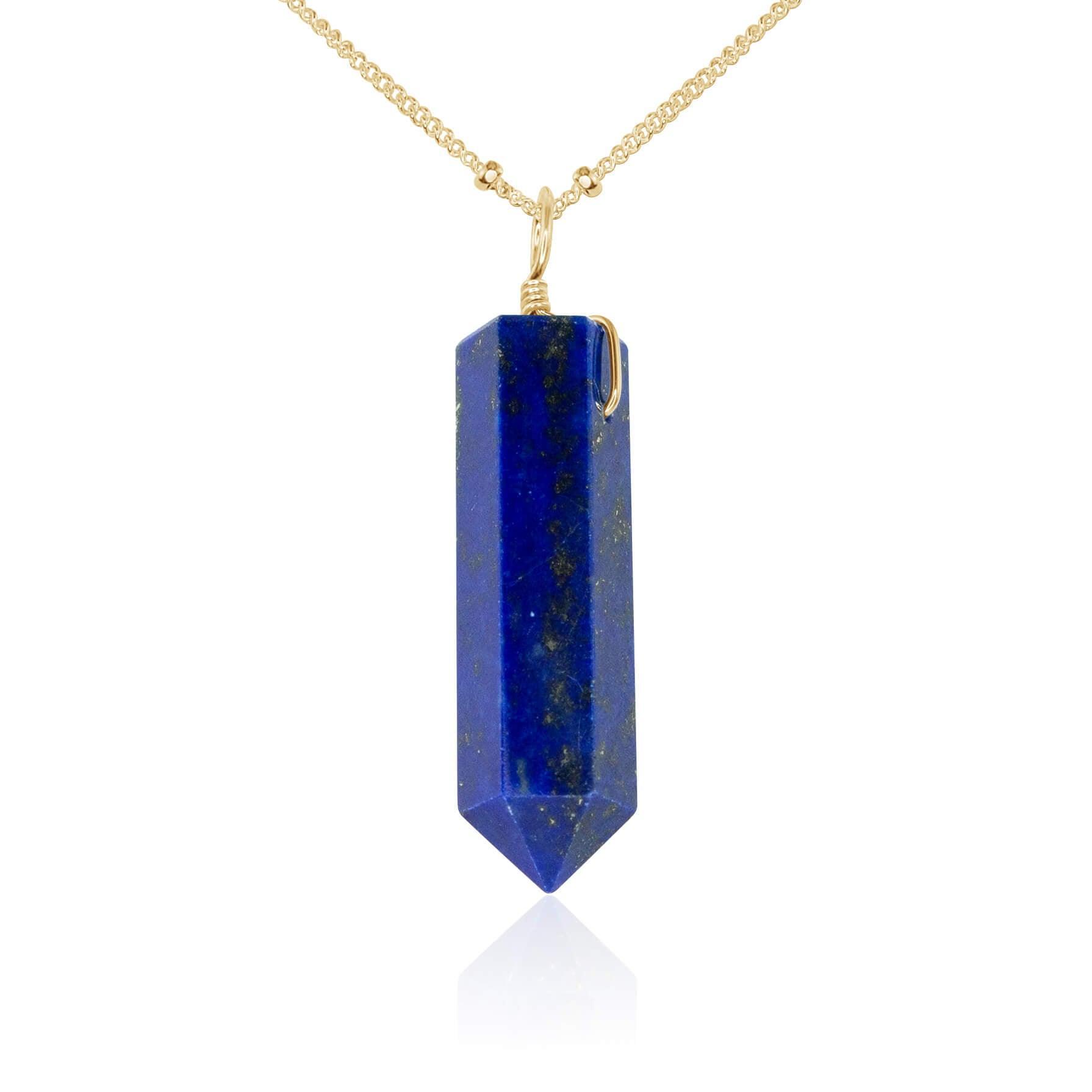 Lapis Lazuli Gemstone Generator Tower Point Pendant Necklace - Lapis Lazuli Gemstone Generator Tower Point Pendant Necklace - 14k Gold Fill / Satellite - Luna Tide Handmade Crystal Jewellery