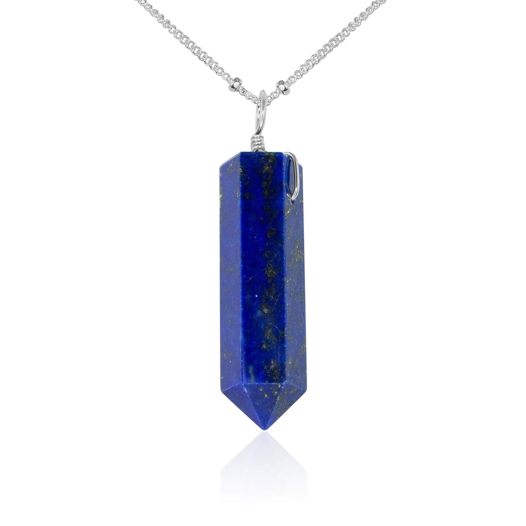Lapis Lazuli Gemstone Generator Tower Point Pendant Necklace - Lapis Lazuli Gemstone Generator Tower Point Pendant Necklace - Sterling Silver / Satellite - Luna Tide Handmade Crystal Jewellery