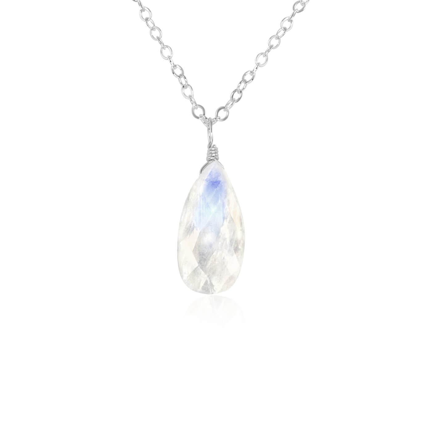 Large Rainbow Moonstone Teardrop Necklace - Large Rainbow Moonstone Teardrop Necklace - Sterling Silver / Cable - Luna Tide Handmade Crystal Jewellery