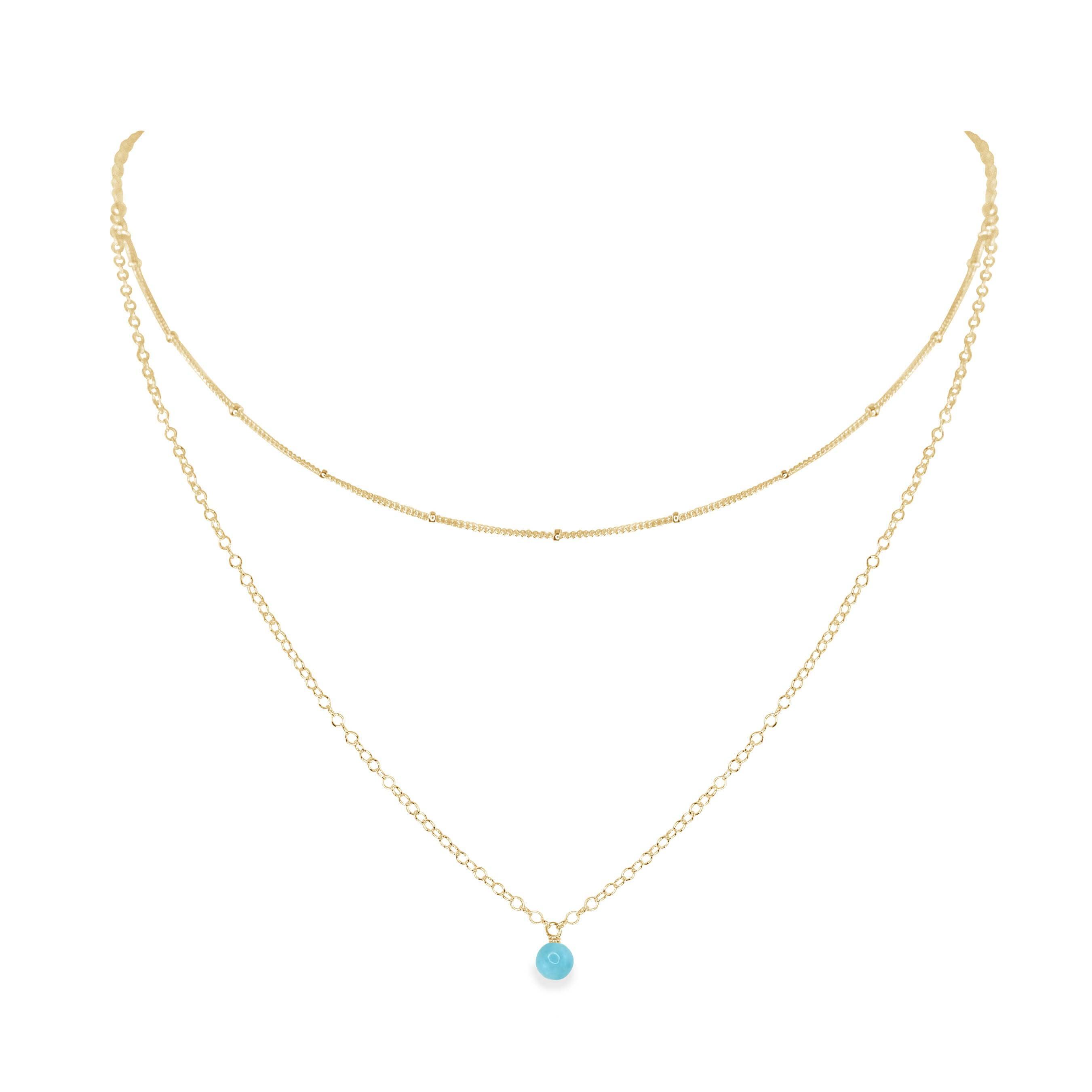Larimar Gemstone Chain Layered Choker Necklace - Larimar Gemstone Chain Layered Choker Necklace - 14k Gold Fill - Luna Tide Handmade Crystal Jewellery