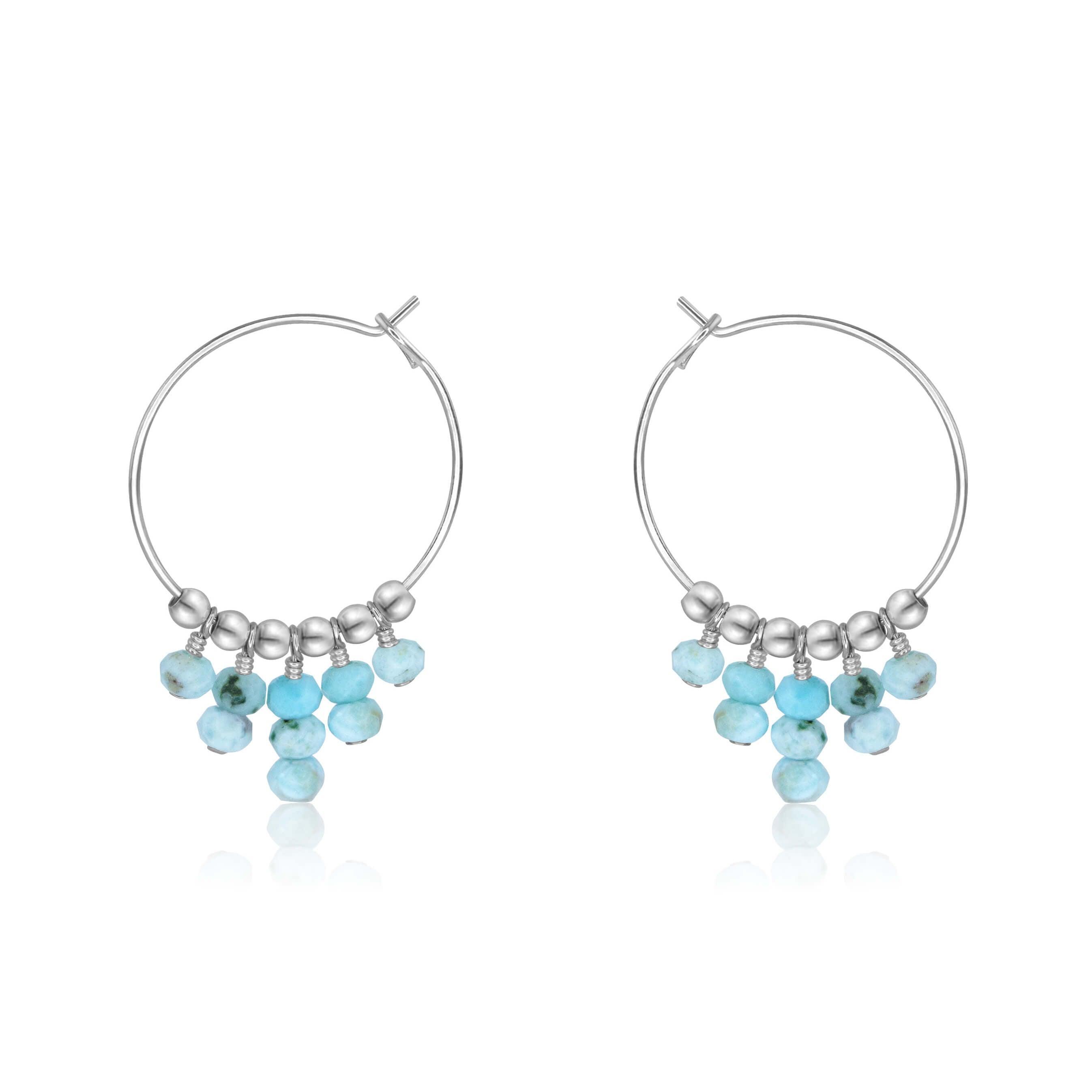 Larimar Statement Hoop Earrings - Larimar Statement Hoop Earrings - Sterling Silver - Luna Tide Handmade Crystal Jewellery
