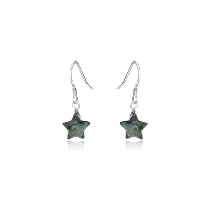 Little Labradorite Star Dangle Drop Earrings - Little Labradorite Star Dangle Drop Earrings - Sterling Silver - Luna Tide Handmade Crystal Jewellery