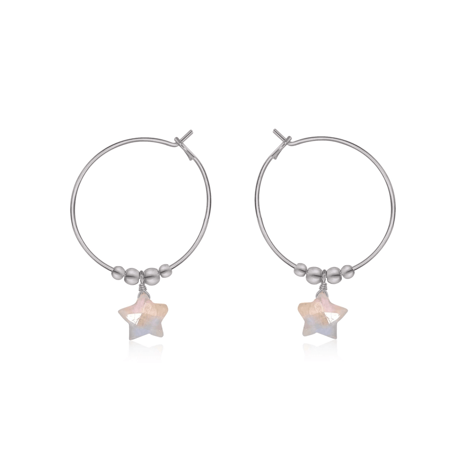 Little Rainbow Moonstone Star Hoop Earrings - Little Rainbow Moonstone Star Hoop Earrings - Stainless Steel - Luna Tide Handmade Crystal Jewellery