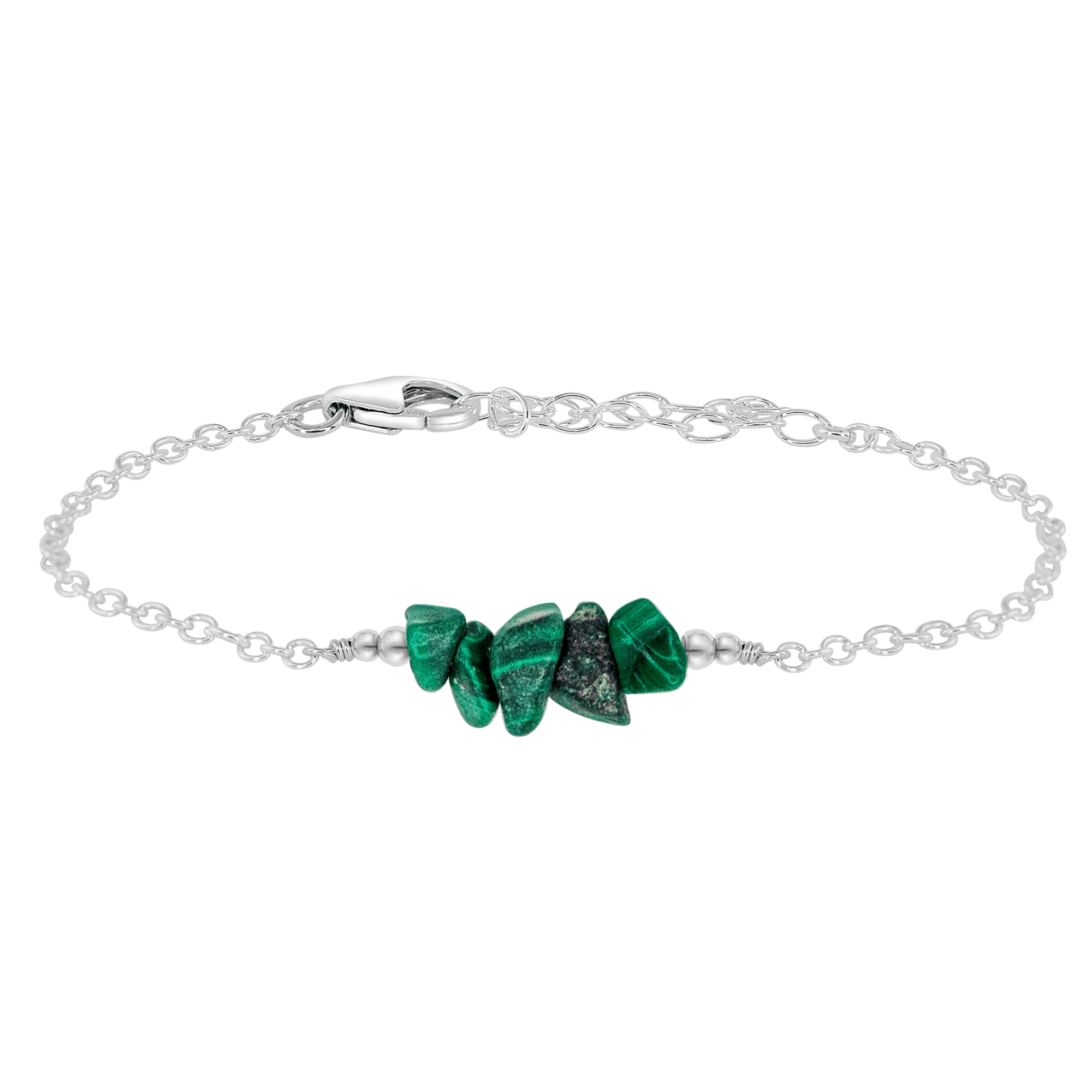 Malachite Chip Bead Bar Bracelet - Malachite Chip Bead Bar Bracelet - Sterling Silver - Luna Tide Handmade Crystal Jewellery