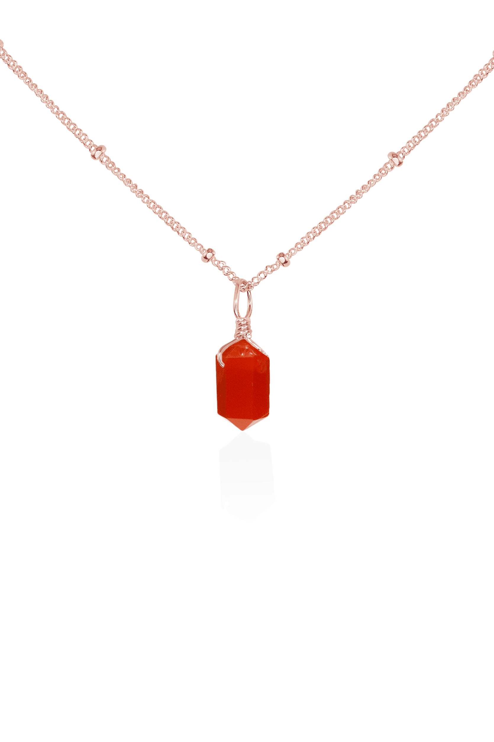 Mini Double Terminated Carnelian Crystal Point Pendant Necklace - Mini Double Terminated Carnelian Crystal Point Pendant Necklace - 14k Rose Gold Fill / Satellite - Luna Tide Handmade Crystal Jewellery