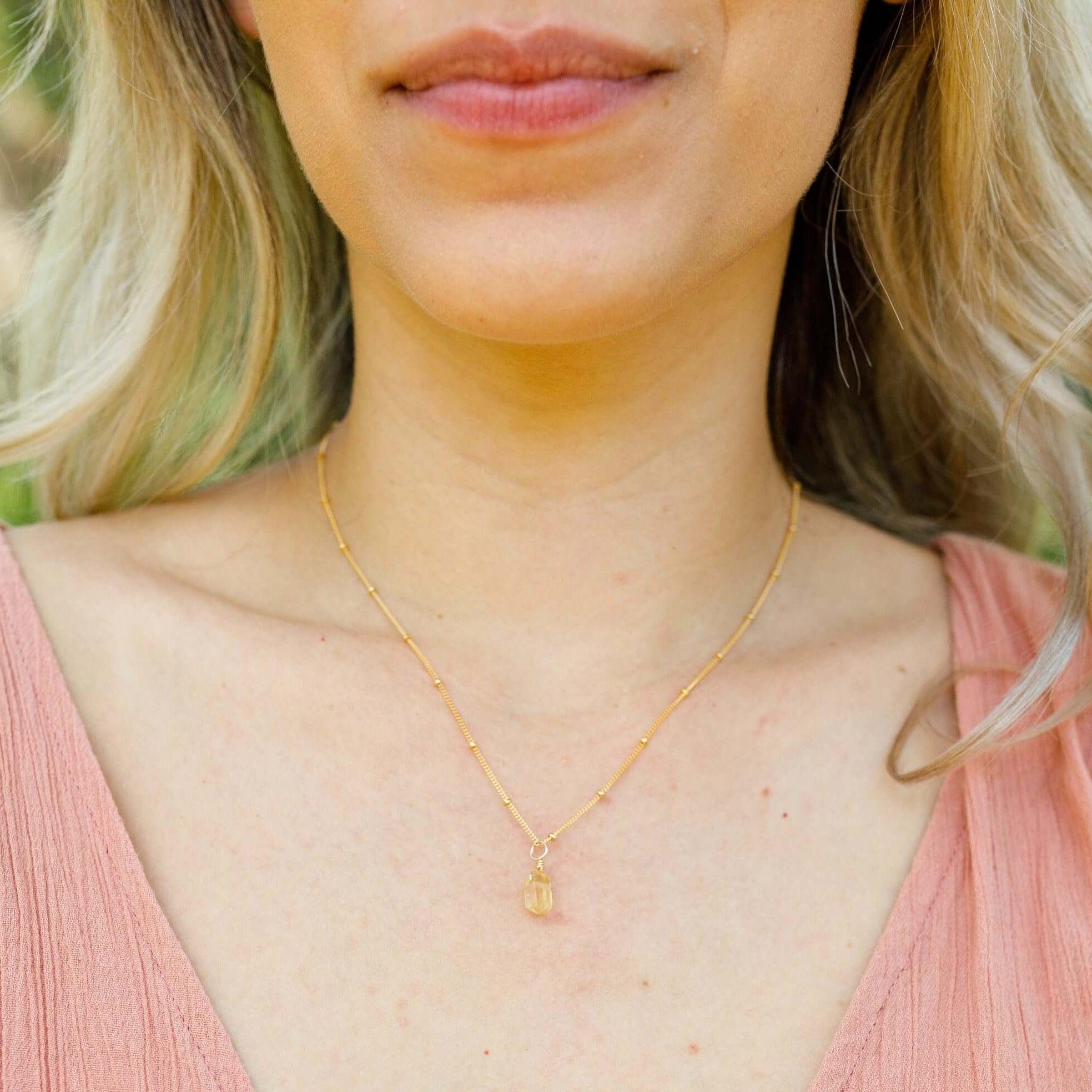 Mini Double Terminated Citrine Crystal Point Pendant Necklace - Mini Double Terminated Citrine Crystal Point Pendant Necklace - 14k Gold Fill / Satellite - Luna Tide Handmade Crystal Jewellery