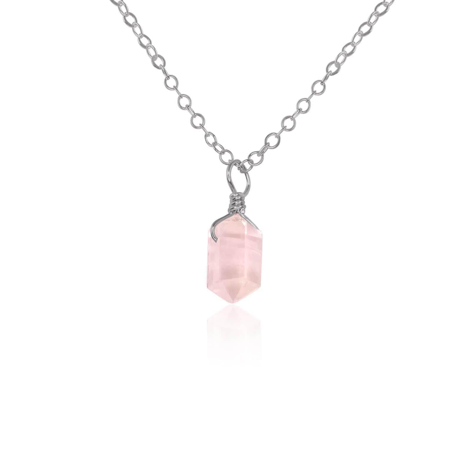 Mini Double Terminated Rose Quartz Crystal Point Pendant Necklace - Mini Double Terminated Rose Quartz Crystal Point Pendant Necklace - Stainless Steel / Cable - Luna Tide Handmade Crystal Jewellery