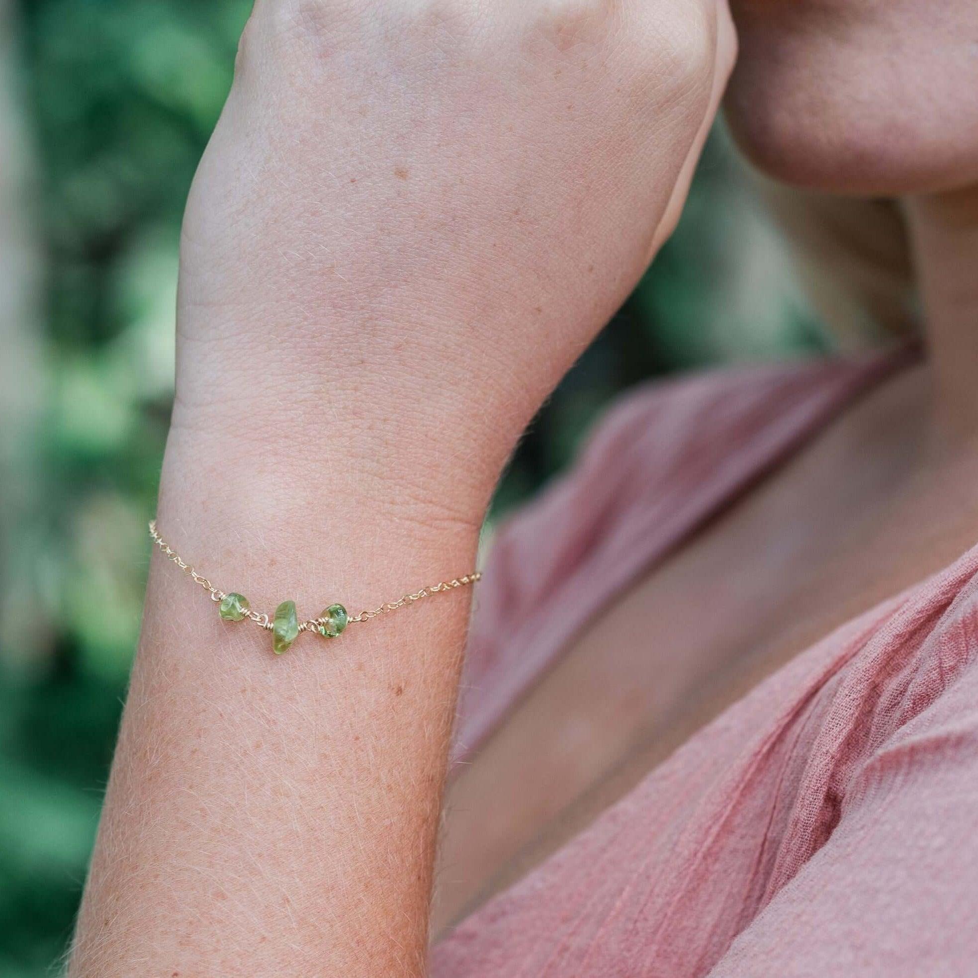 Peridot Beaded Chain Bracelet - Peridot Beaded Chain Bracelet - Sterling Silver - Luna Tide Handmade Crystal Jewellery