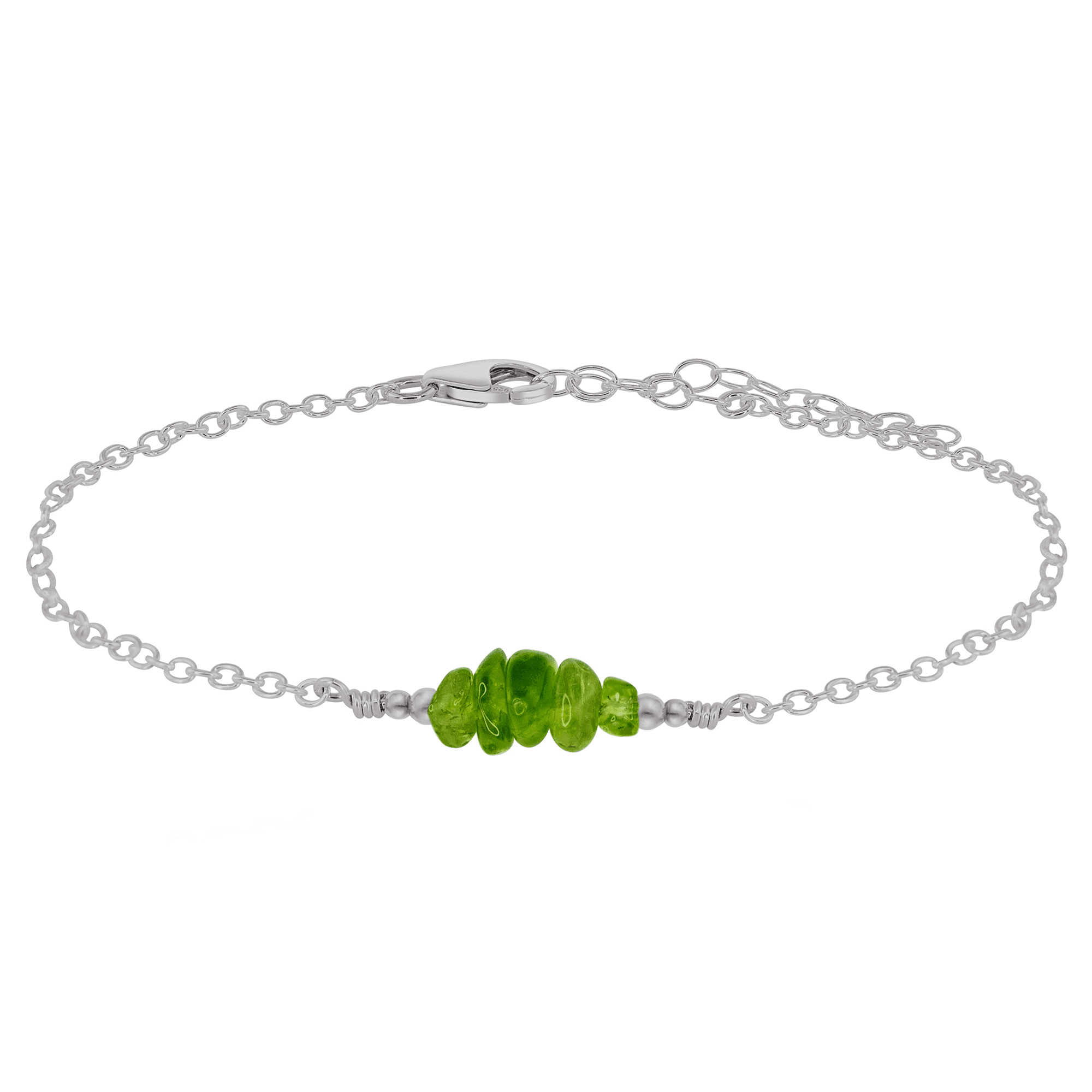 Peridot Chip Bead Bar Anklet - Peridot Chip Bead Bar Anklet - Stainless Steel - Luna Tide Handmade Crystal Jewellery