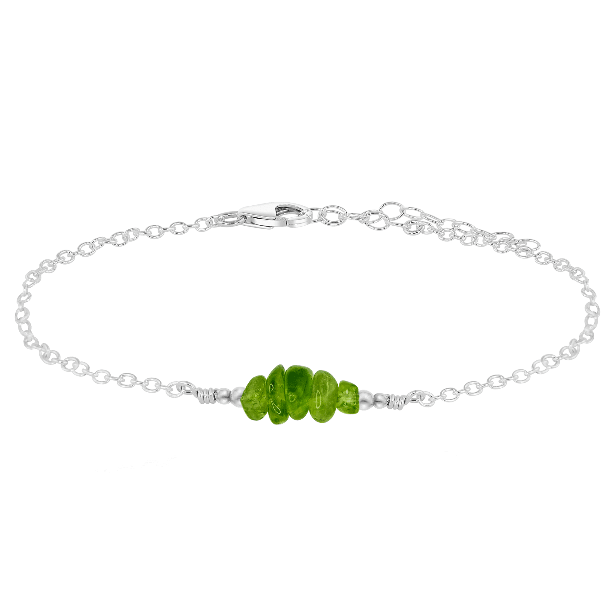 Peridot Chip Bead Bar Anklet - Peridot Chip Bead Bar Anklet - Sterling Silver - Luna Tide Handmade Crystal Jewellery