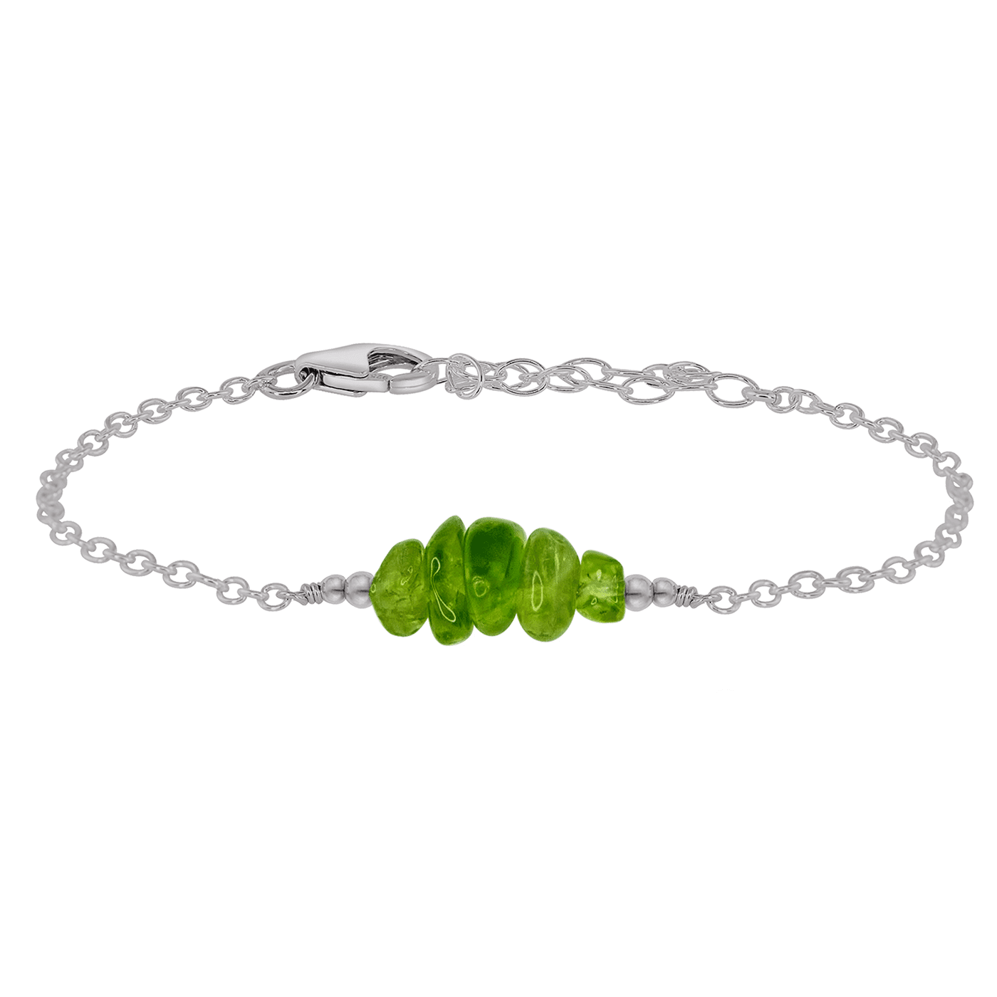 Peridot Chip Bead Bar Bracelet - Peridot Chip Bead Bar Bracelet - Stainless Steel - Luna Tide Handmade Crystal Jewellery