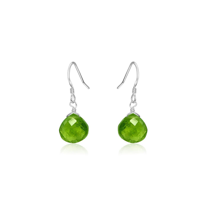 Peridot Gemstone Teardrop Dangle Earrings - Peridot Gemstone Teardrop Dangle Earrings - Sterling Silver - Luna Tide Handmade Crystal Jewellery