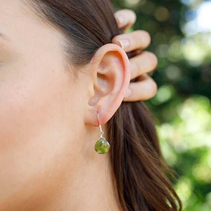 Peridot Gemstone Teardrop Dangle Earrings - Peridot Gemstone Teardrop Dangle Earrings - Sterling Silver - Luna Tide Handmade Crystal Jewellery