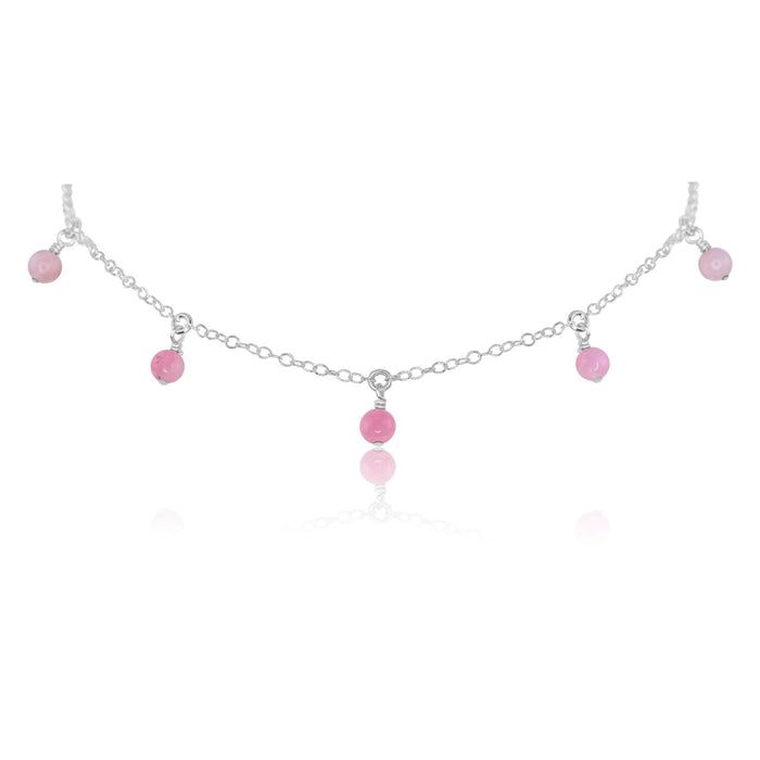 Pink Peruvian Opal Bead Drop Choker - Pink Peruvian Opal Bead Drop Choker - Sterling Silver - Luna Tide Handmade Crystal Jewellery