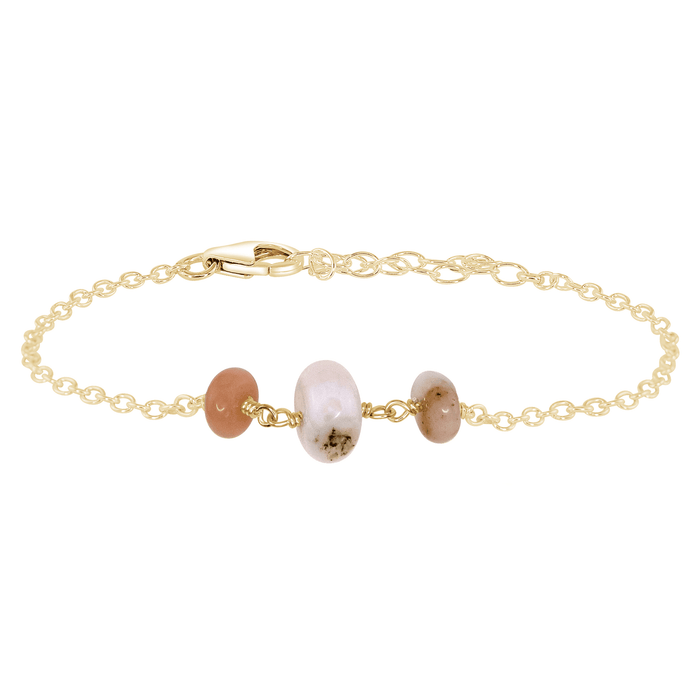 Pink Peruvian Opal Beaded Chain Bracelet - Pink Peruvian Opal Beaded Chain Bracelet - 14k Gold Fill - Luna Tide Handmade Crystal Jewellery