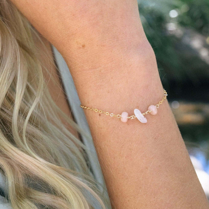 Pink Peruvian Opal Beaded Chain Bracelet - Pink Peruvian Opal Beaded Chain Bracelet - 14k Gold Fill - Luna Tide Handmade Crystal Jewellery