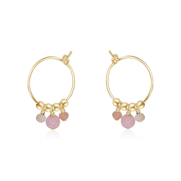 Pink Peruvian Opal Gemstone Bead Drop Hoop Earrings - Pink Peruvian Opal Gemstone Bead Drop Hoop Earrings - 14k Gold Fill - Luna Tide Handmade Crystal Jewellery
