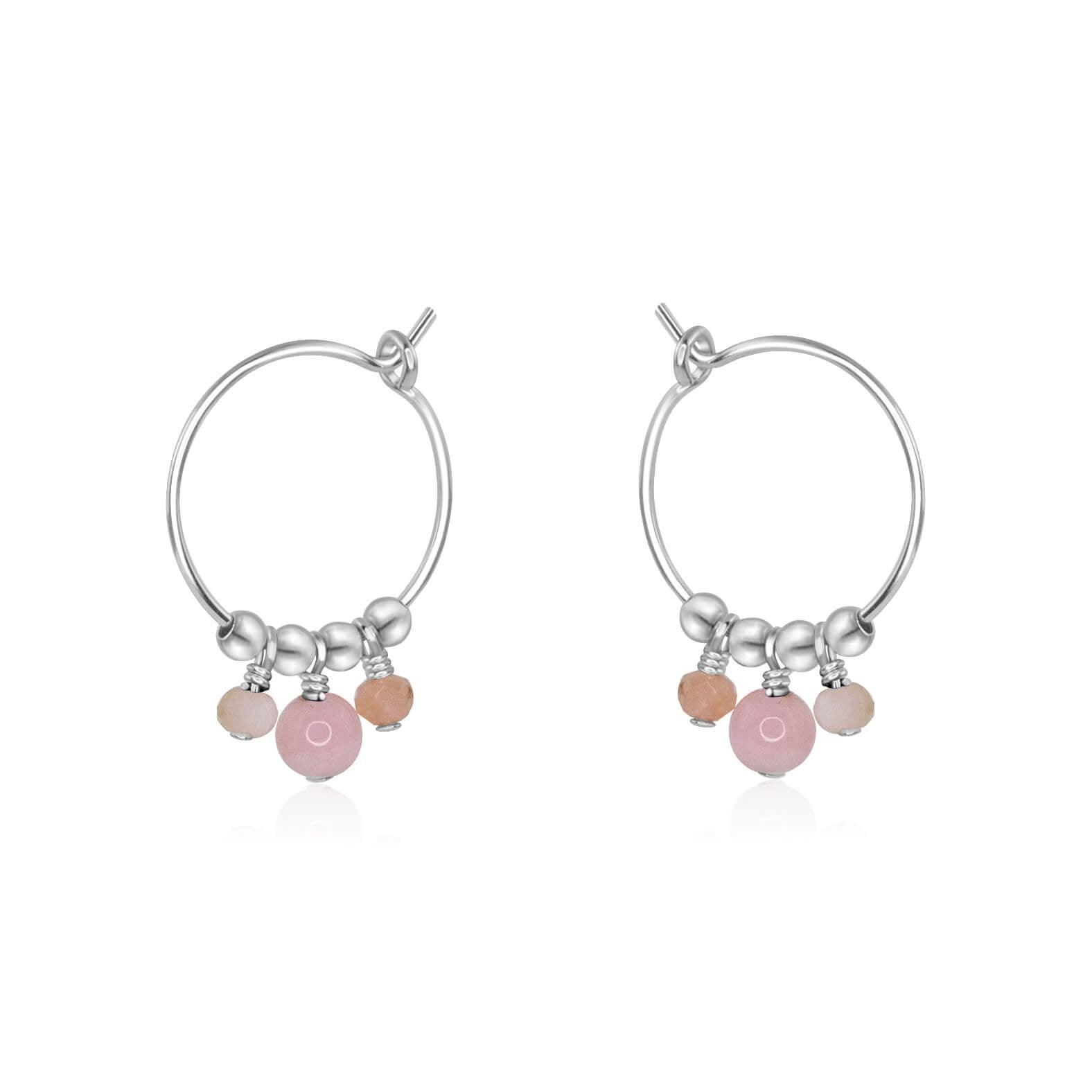 Pink Peruvian Opal Gemstone Bead Drop Hoop Earrings - Pink Peruvian Opal Gemstone Bead Drop Hoop Earrings - Sterling Silver - Luna Tide Handmade Crystal Jewellery