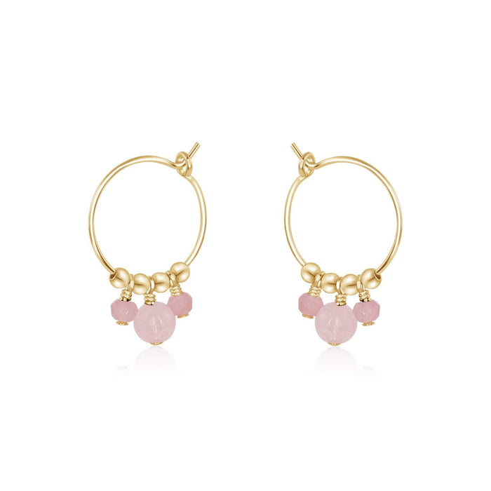 Pink Rose Quartz Gemstone Bead Drop Hoop Earrings - Pink Rose Quartz Gemstone Bead Drop Hoop Earrings - 14k Gold Fill - Luna Tide Handmade Crystal Jewellery