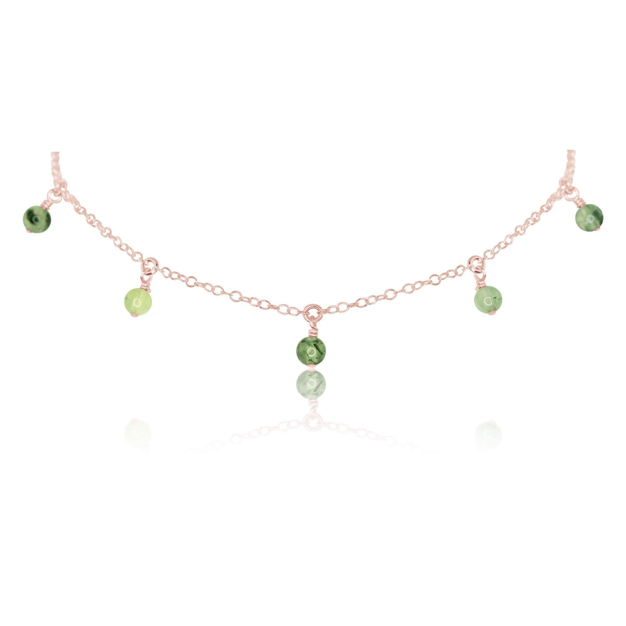 Prehnite Bead Drop Choker - Prehnite Bead Drop Choker - 14k Rose Gold Fill - Luna Tide Handmade Crystal Jewellery
