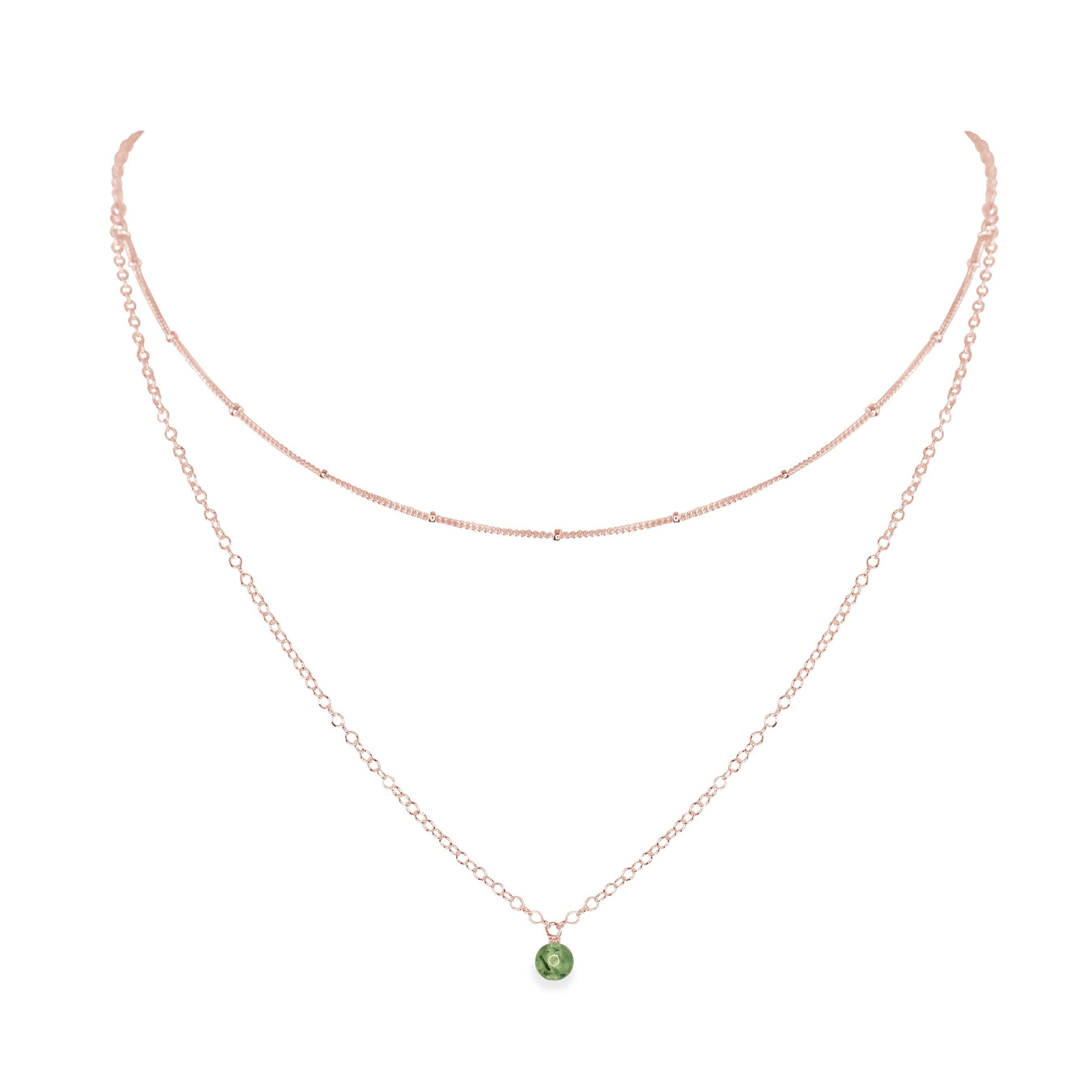 Prehnite Gemstone Chain Layered Choker Necklace - Prehnite Gemstone Chain Layered Choker Necklace - 14k Rose Gold Fill - Luna Tide Handmade Crystal Jewellery